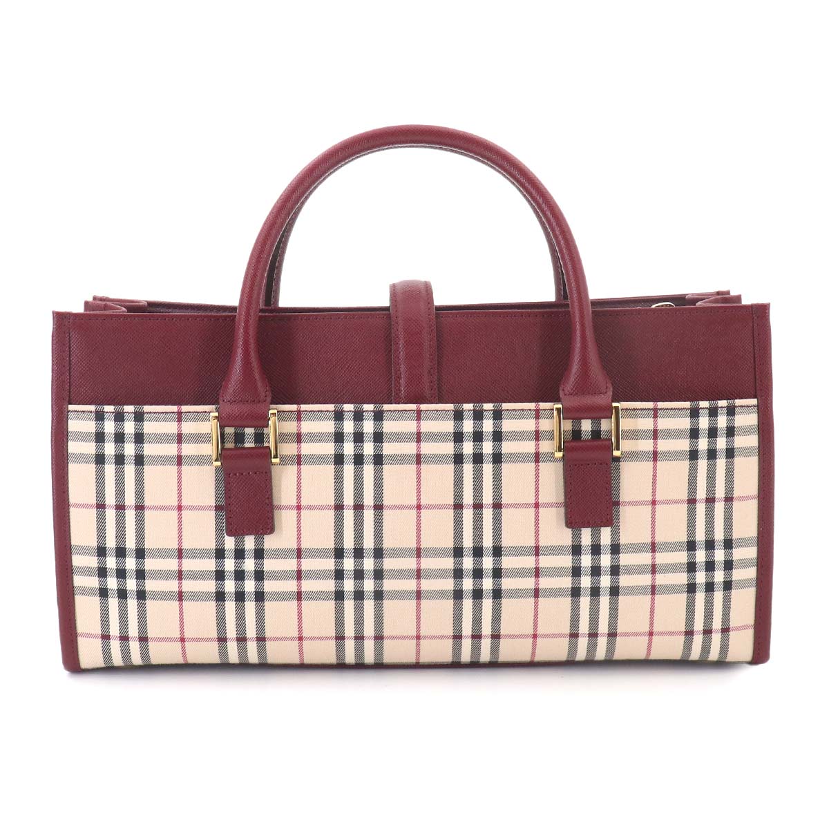 Plaid Hand Bag Canvas Leather Beige Bordeaux Purse