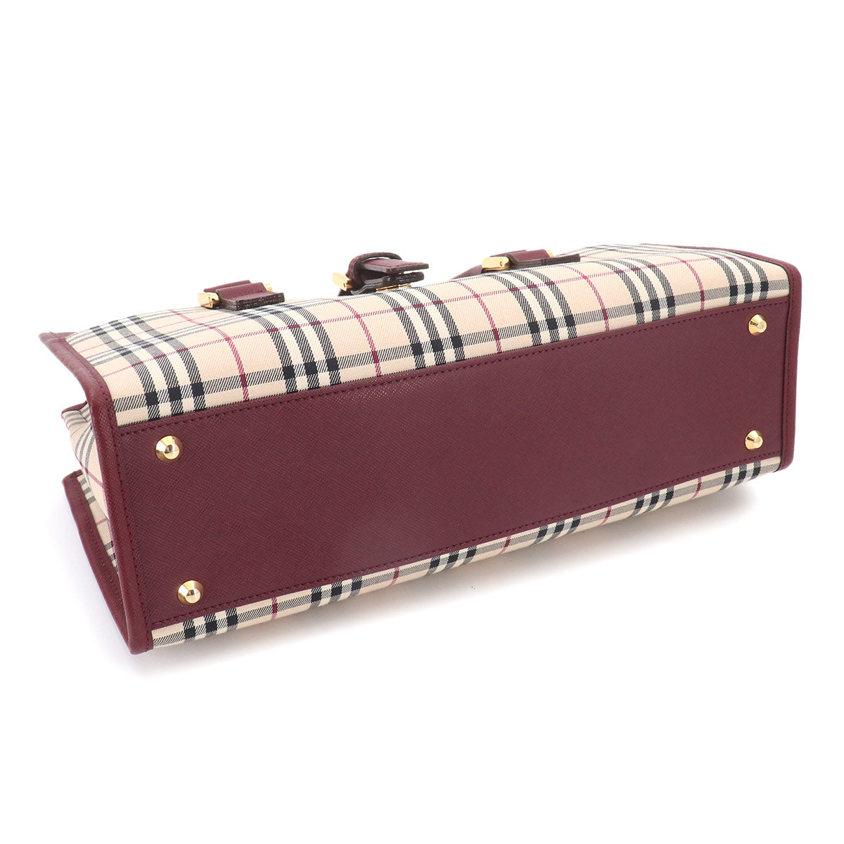 Plaid Hand Bag Canvas Leather Beige Bordeaux Purse