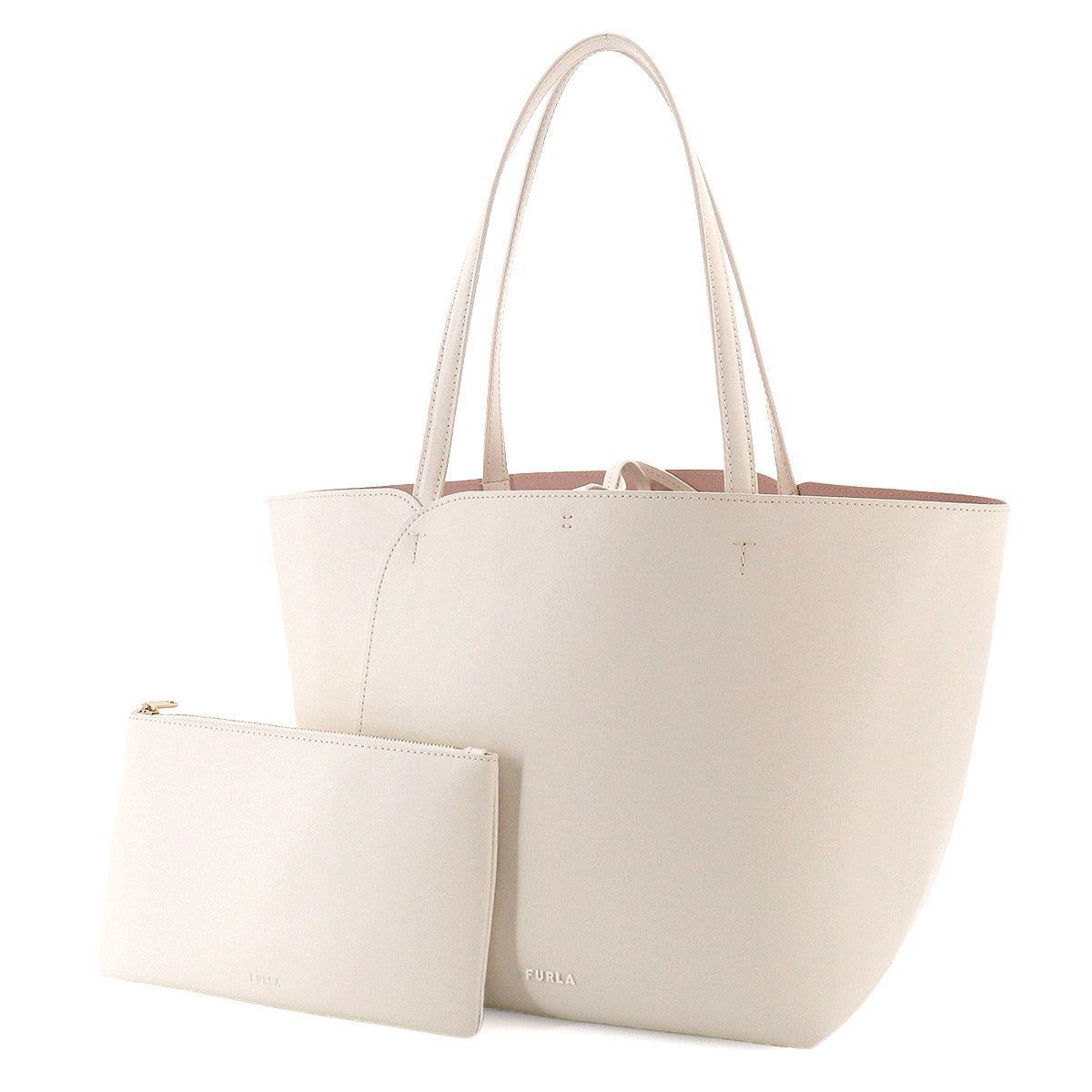 Tote Bag Leather White Pouch