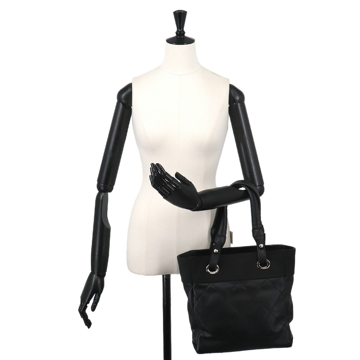 Paris Biarritz PM Tote Bag PVC Nylon Leather Black A34208 Purse