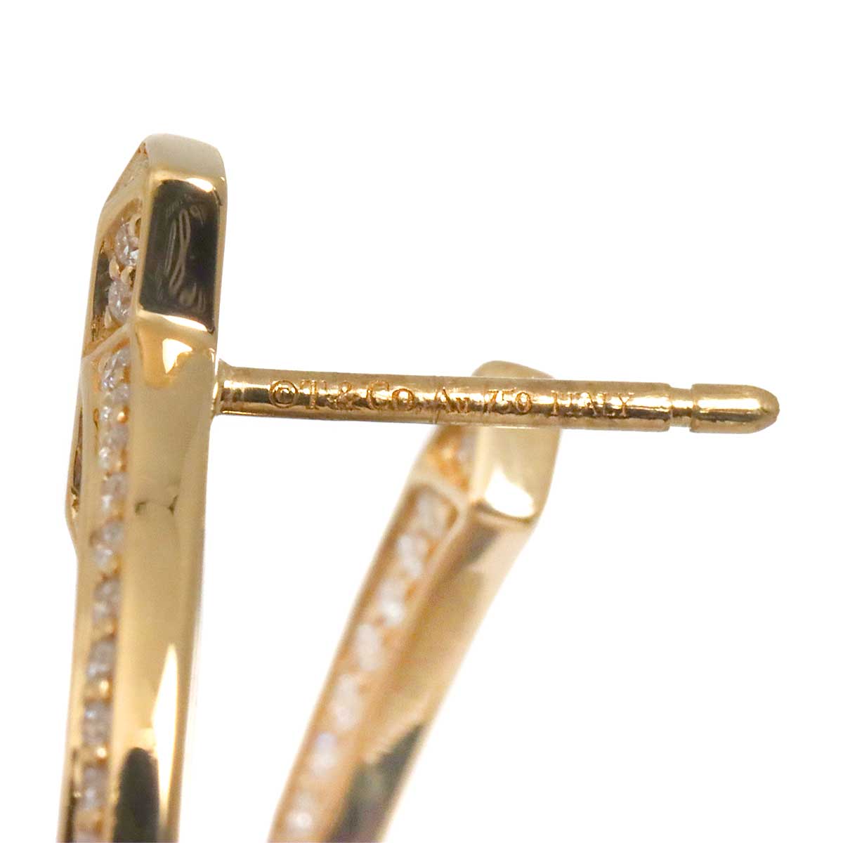 T Wire Bar Diamond Earring Pierced 18K PG One Piece only