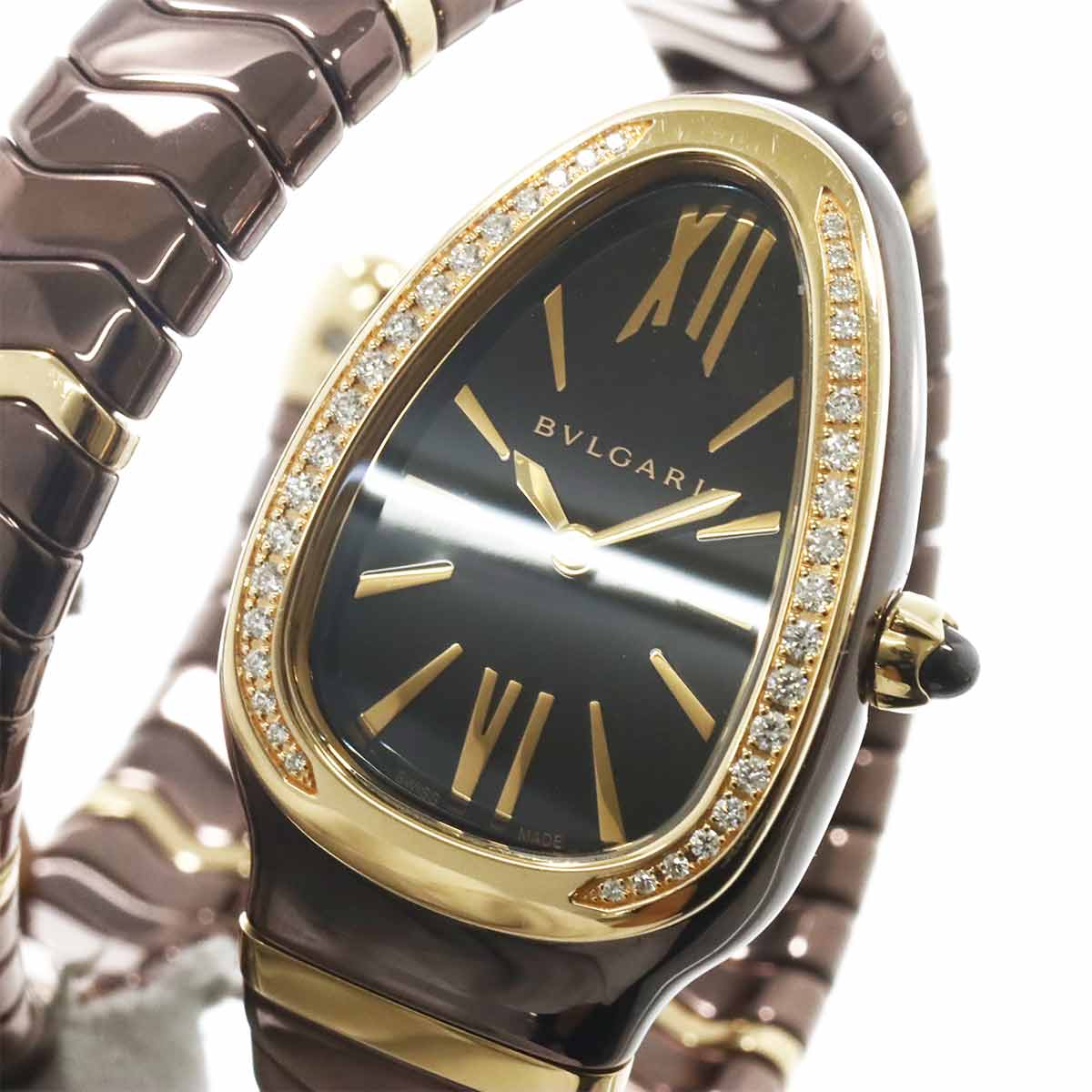 Serpenti SPC35BG Quartz K18PG Ceramic Ladies Watch