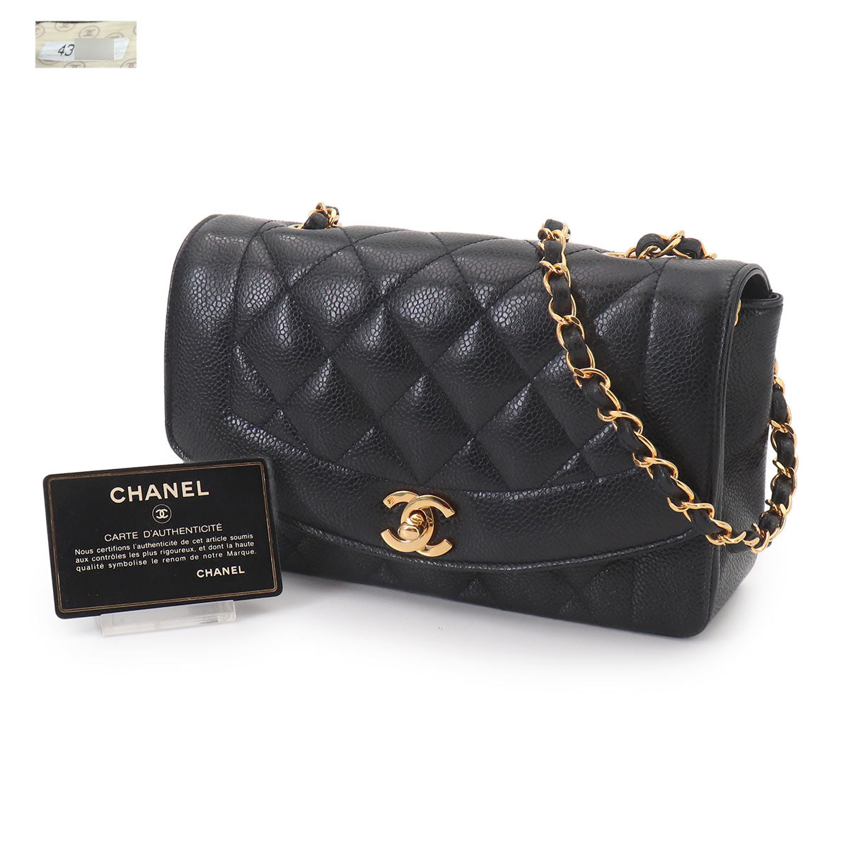 Diana Matelasse 22 Chain Shoulder Bag Leather Black