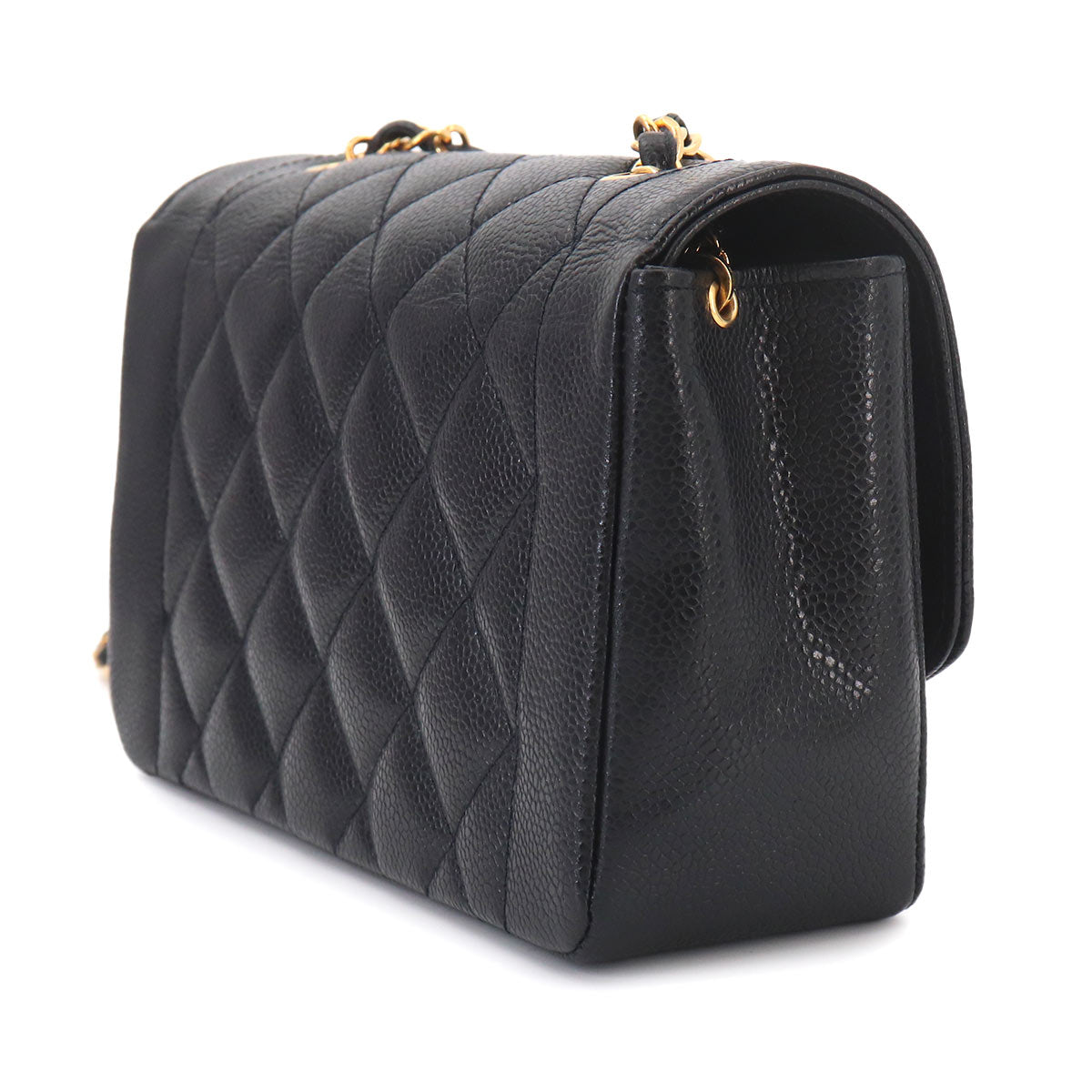 Diana Matelasse 22 Chain Shoulder Bag Leather Black