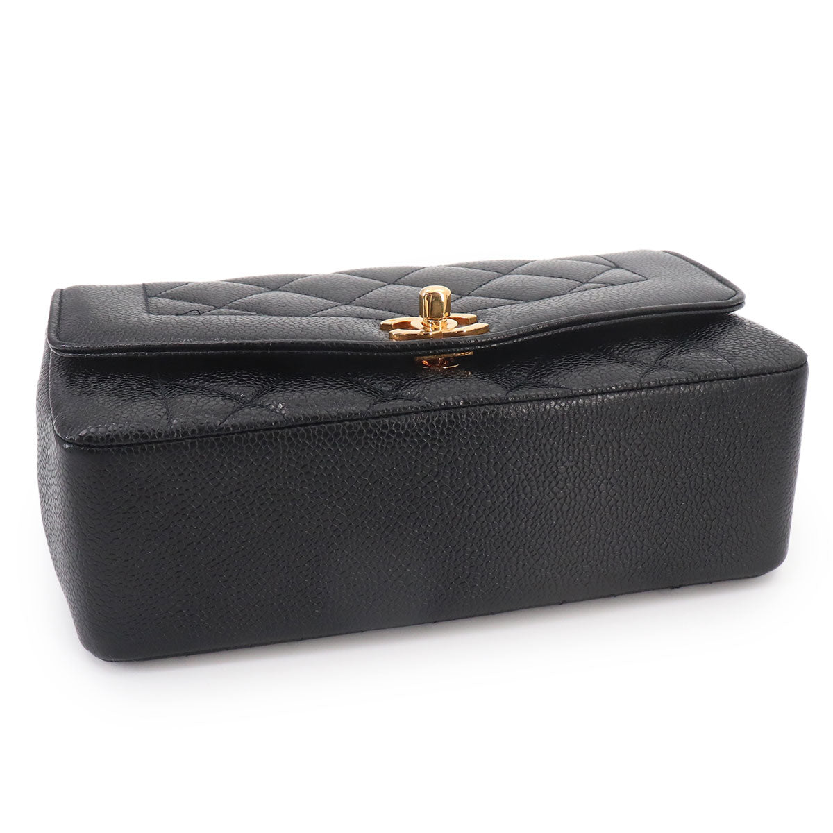 Diana Matelasse 22 Chain Shoulder Bag Leather Black