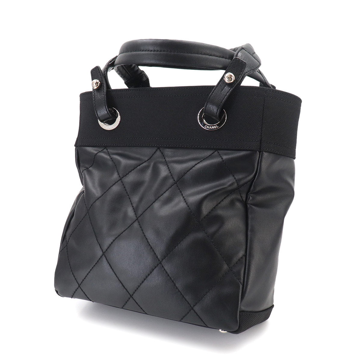 Paris Biarritz PM Tote Bag PVC Nylon Leather Black A34208 Purse
