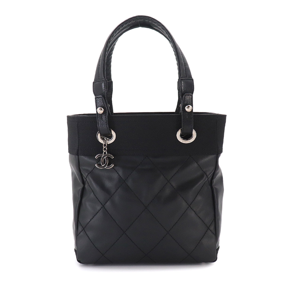 Paris Biarritz PM Tote Bag PVC Nylon Leather Black A34208 Purse