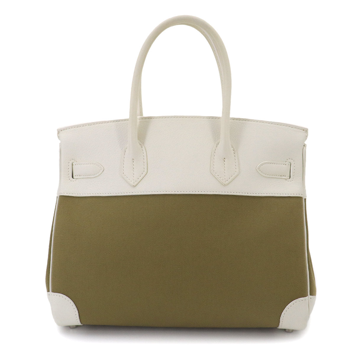 Birkin 30 Hand Bag Toile Officier Swift Khaki White