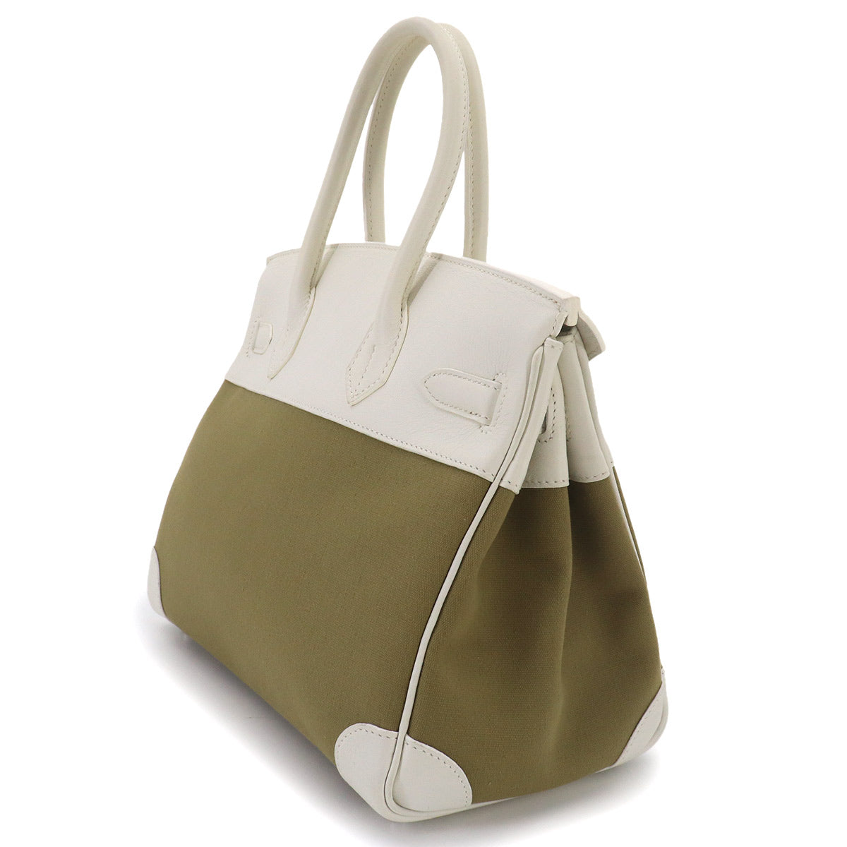 Birkin 30 Hand Bag Toile Officier Swift Khaki White