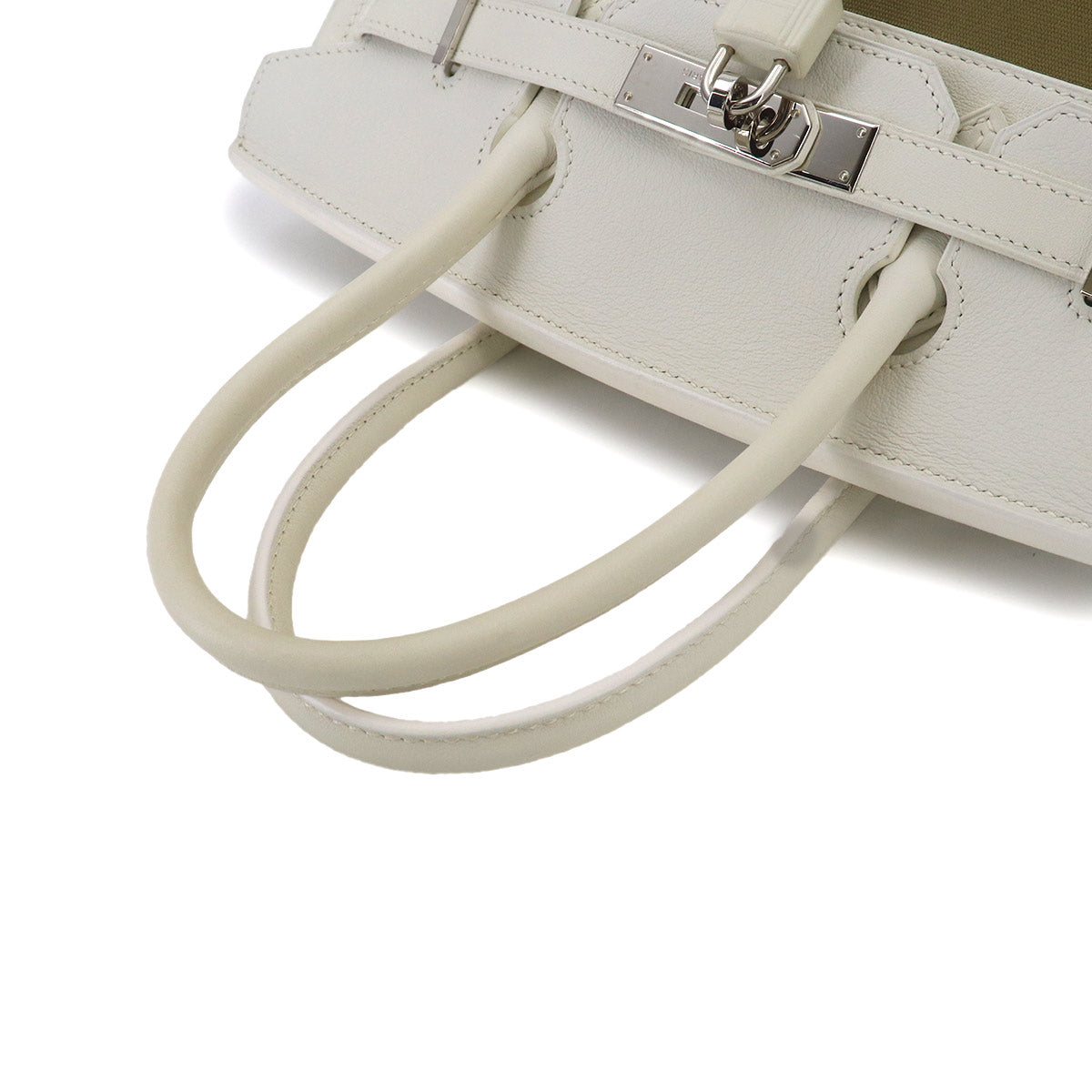 Birkin 30 Hand Bag Toile Officier Swift Khaki White