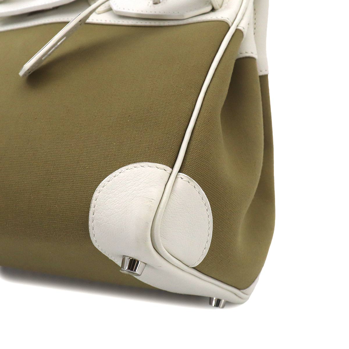 Birkin 30 Hand Bag Toile Officier Swift Khaki White