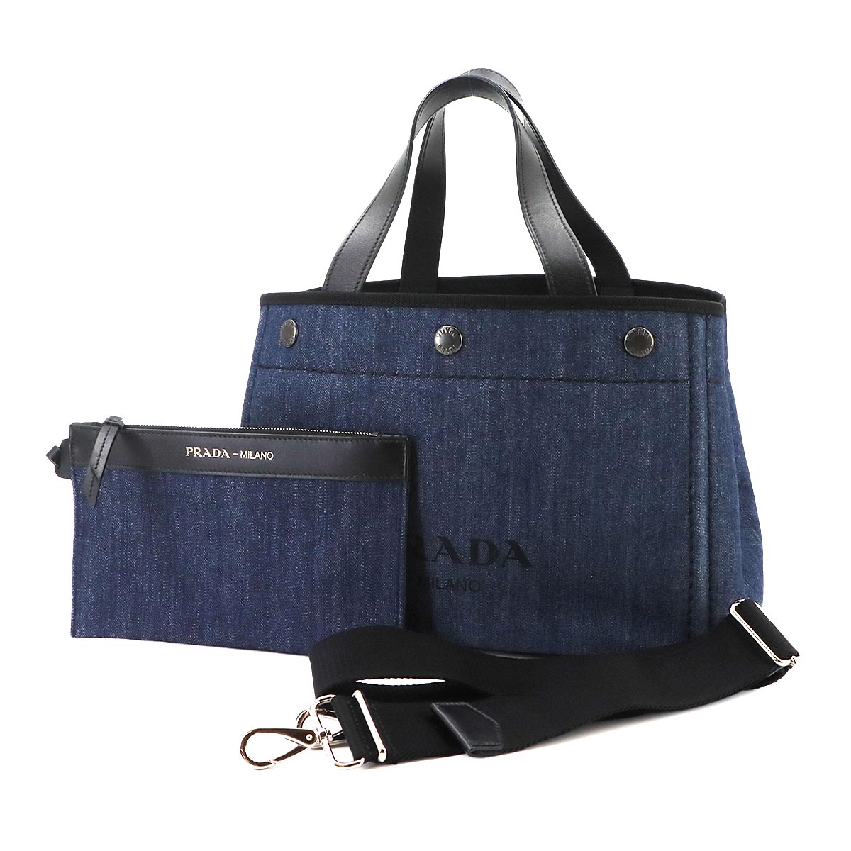 2way Hand Shoulder Bag Denim Leather Blue Black 1BG311 Purse