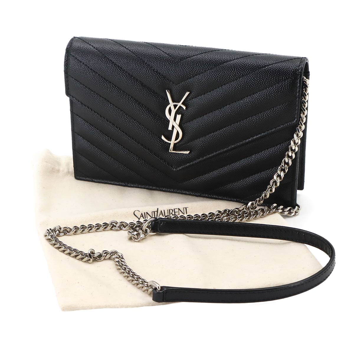 Cassandre Envelope Chain Wallet Leather Black 742920