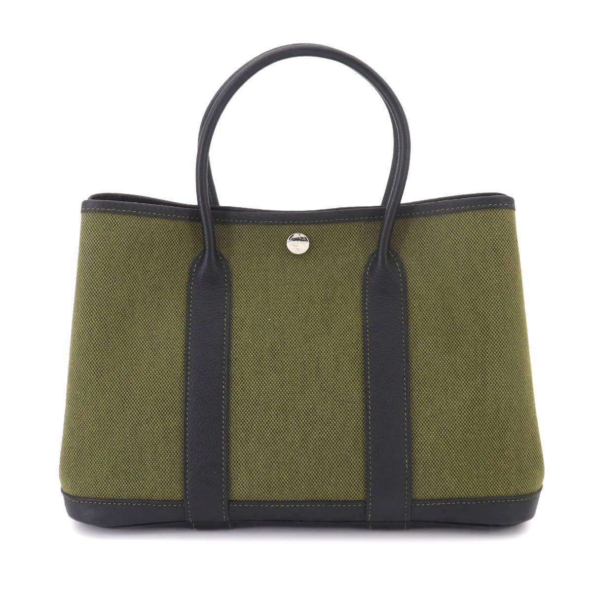 Garden Party TPM Tote Bag Toile H Leather Khaki Black