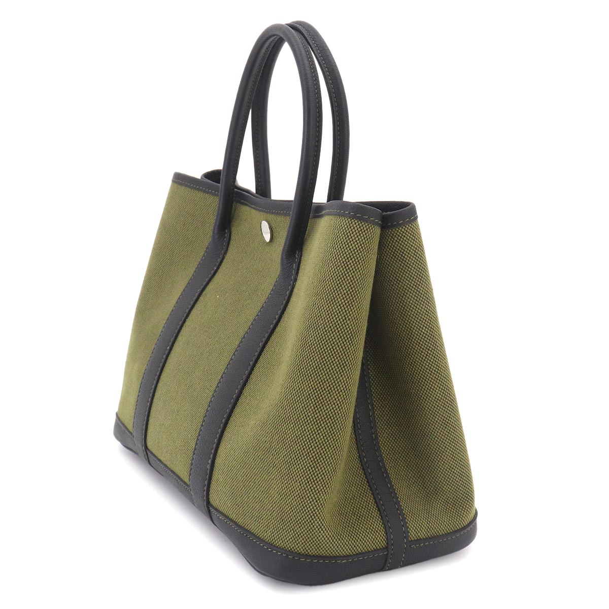 Garden Party TPM Tote Bag Toile H Leather Khaki Black
