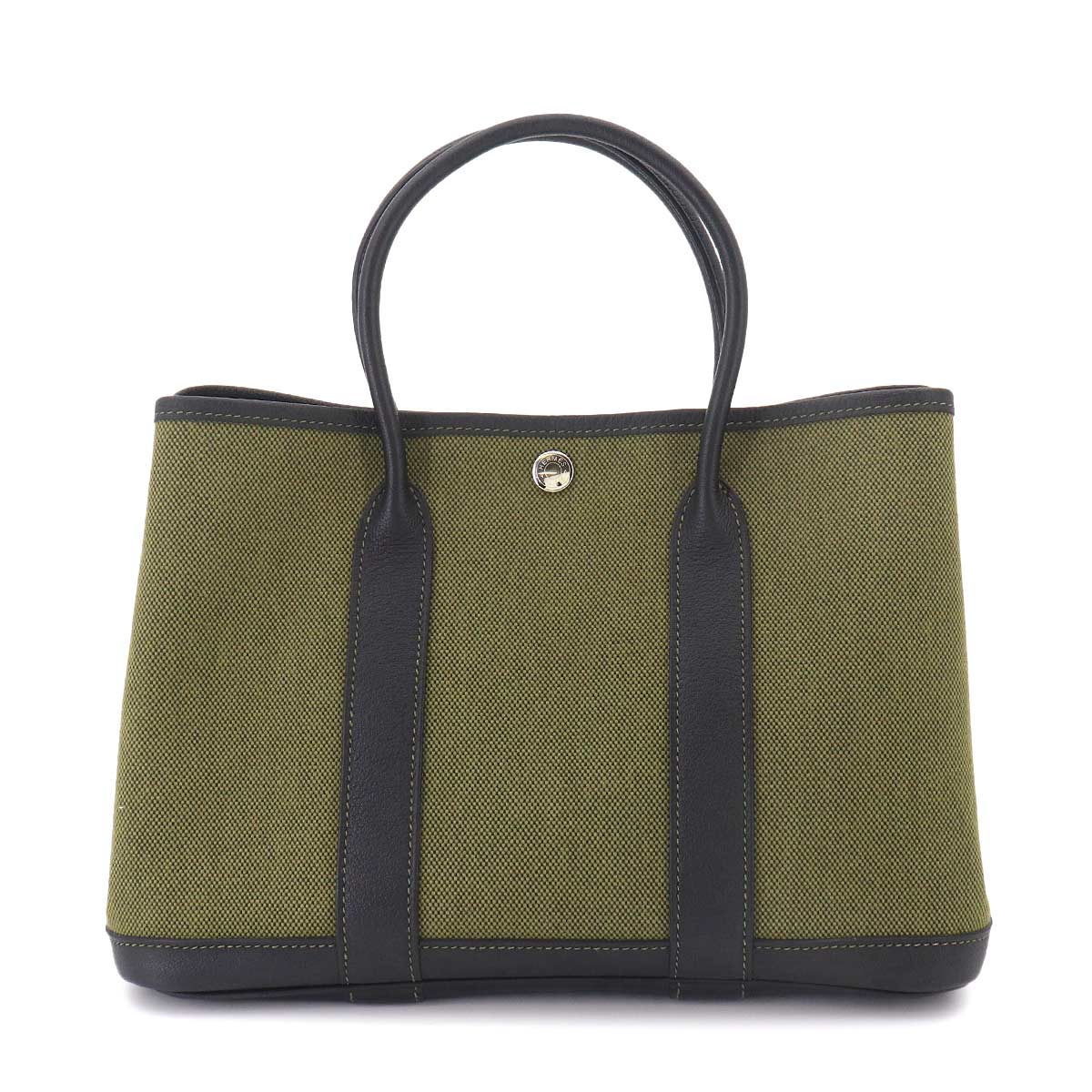 Garden Party TPM Tote Bag Toile H Leather Khaki Black