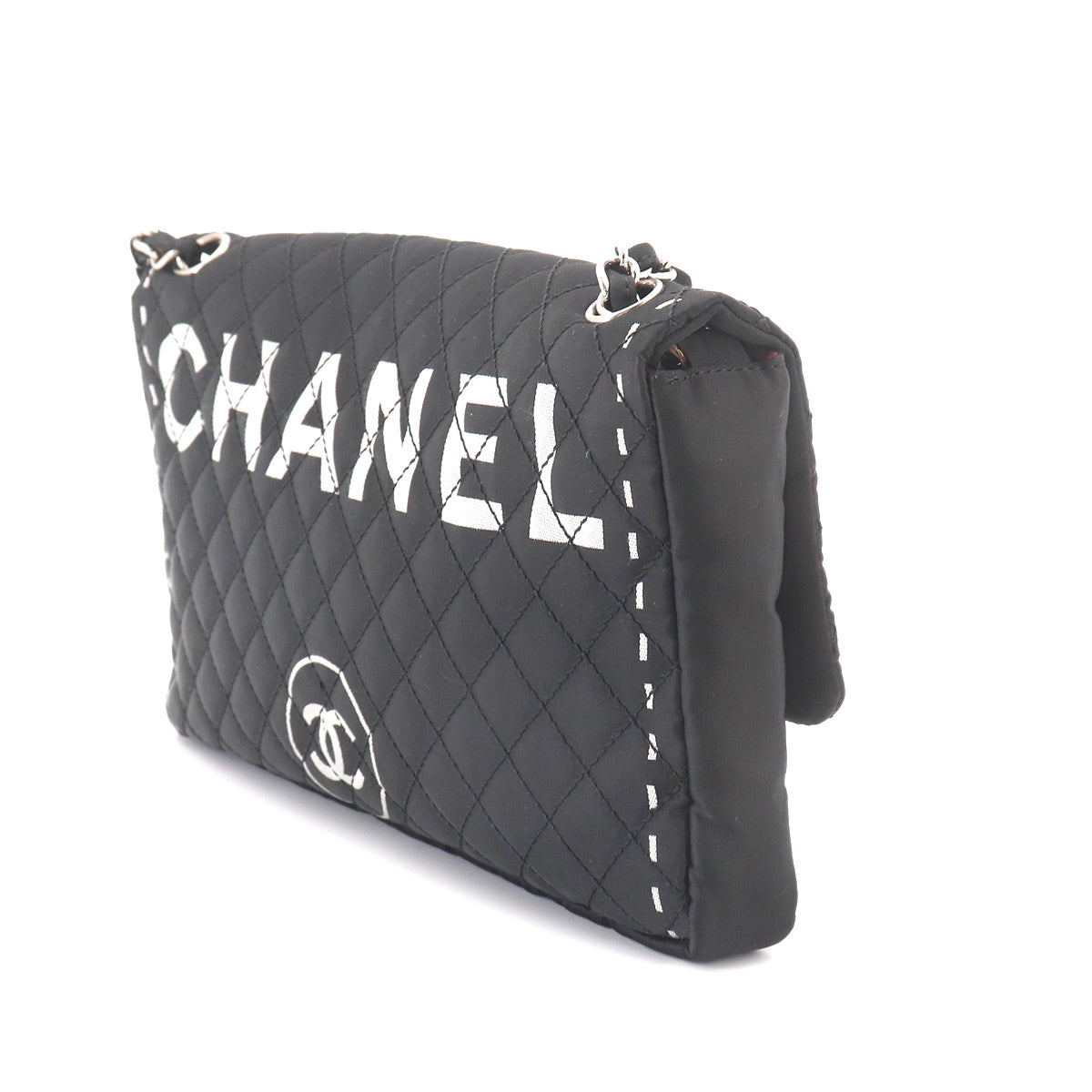 Matelasse Chain Shoulder Bag Nylon Black Purse