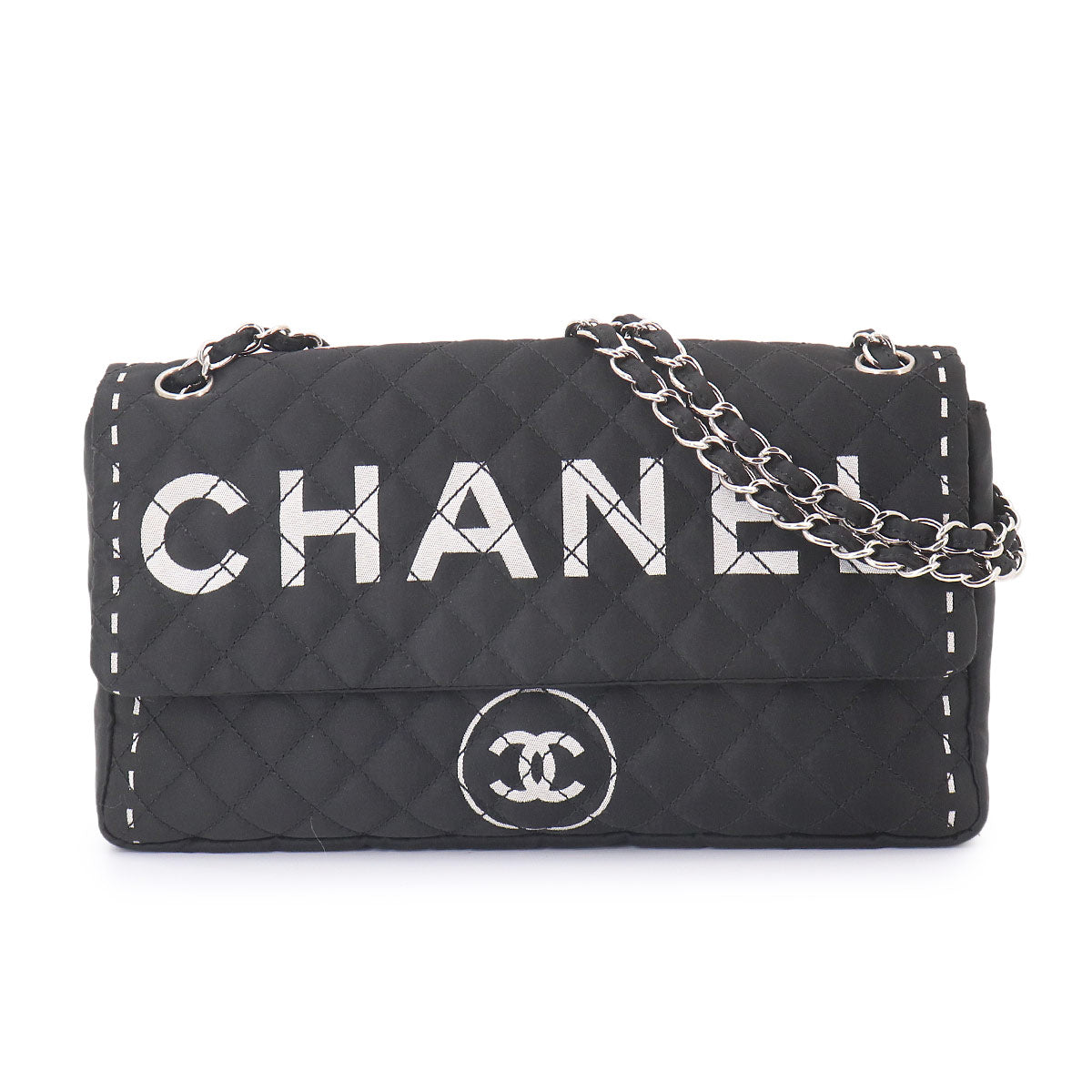 Matelasse Chain Shoulder Bag Nylon Black Purse