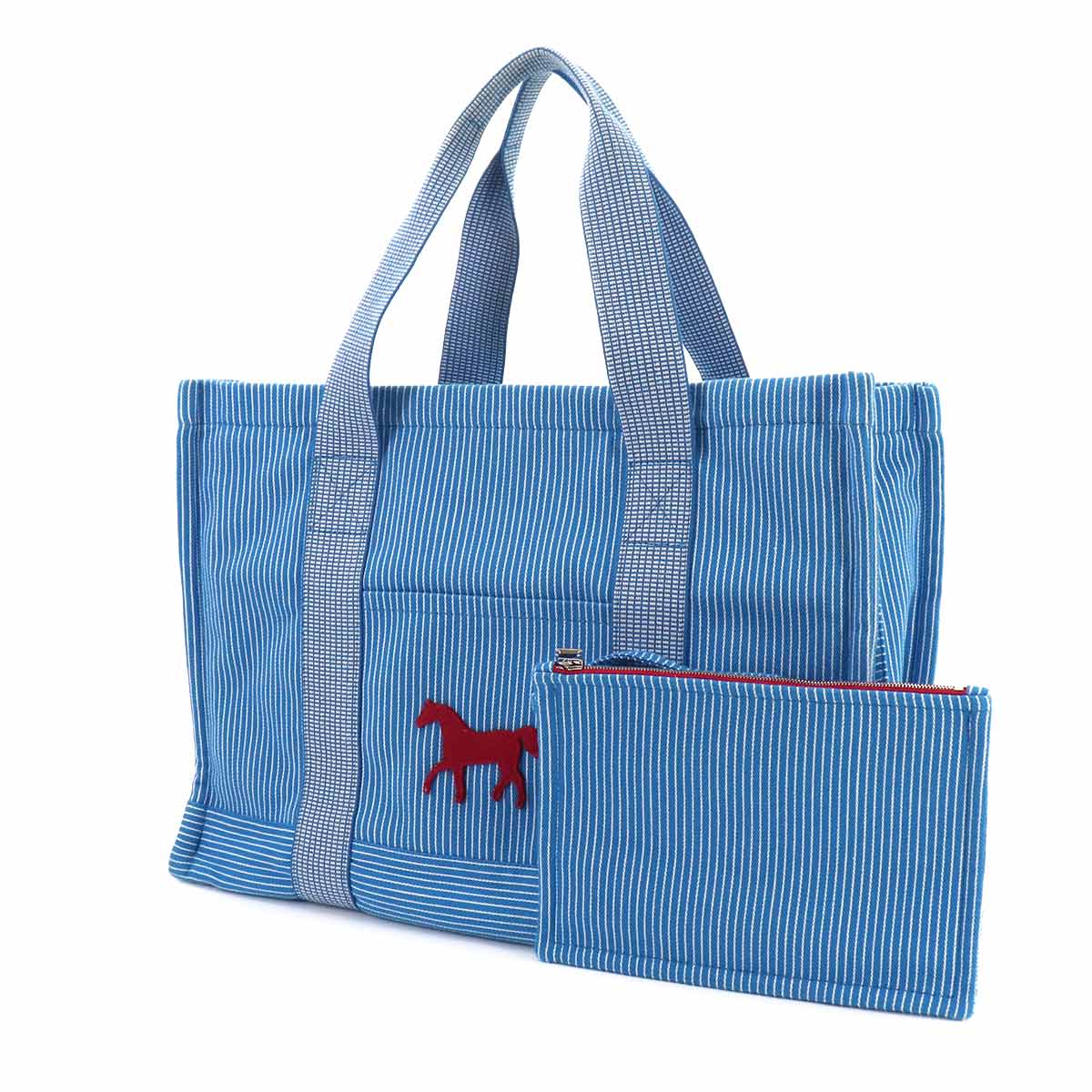 Caval Diaper Tote Bag Canvas Blue Horse Cheval Striped