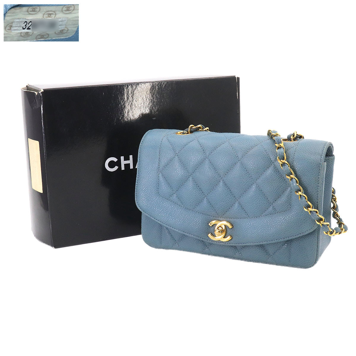 Diana Matelasse 22 Chain Shoulder Bag Leather Blue