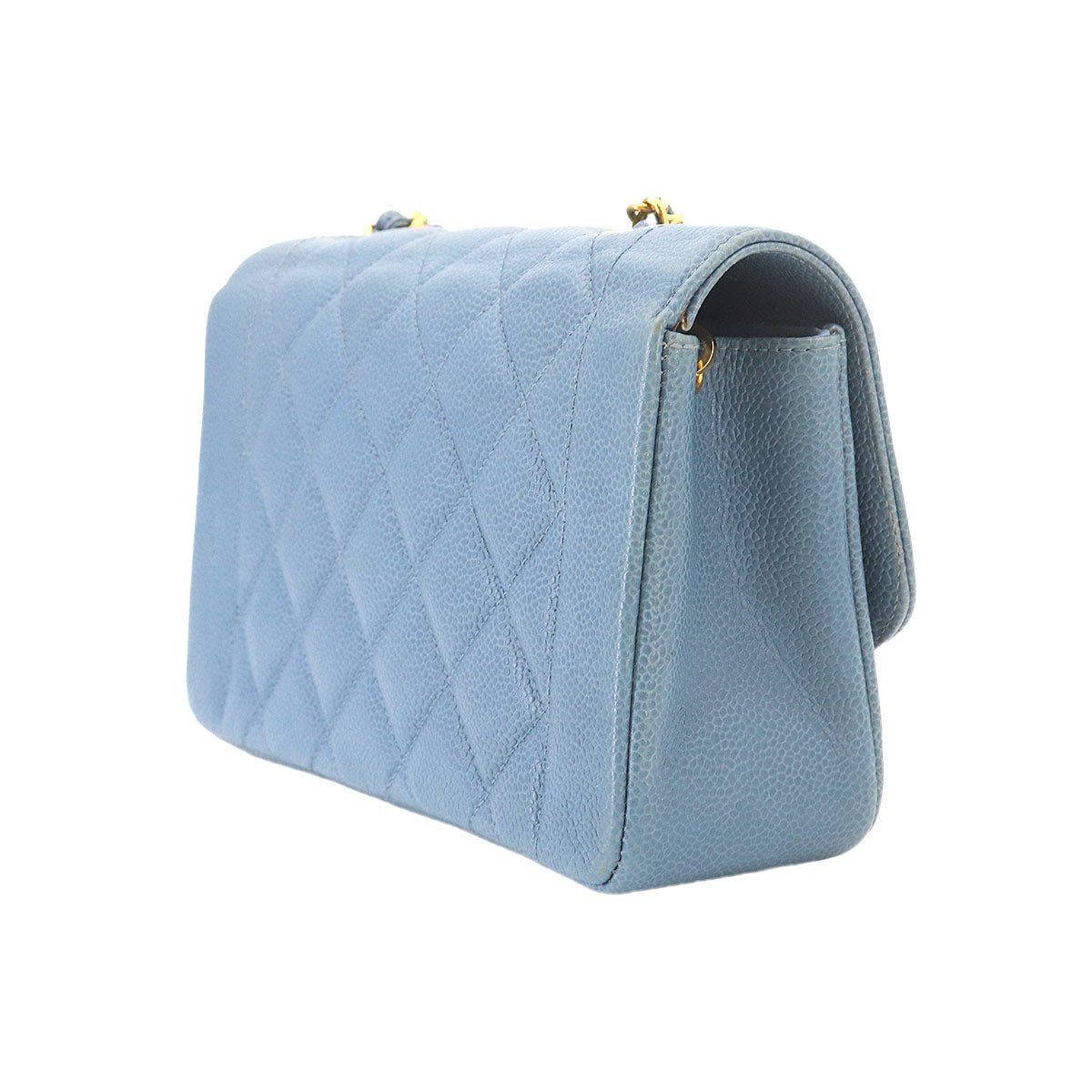Diana Matelasse 22 Chain Shoulder Bag Leather Blue