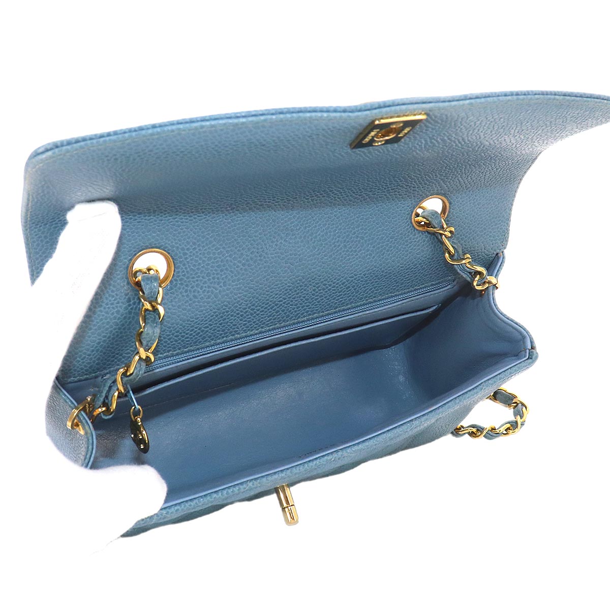 Diana Matelasse 22 Chain Shoulder Bag Leather Blue