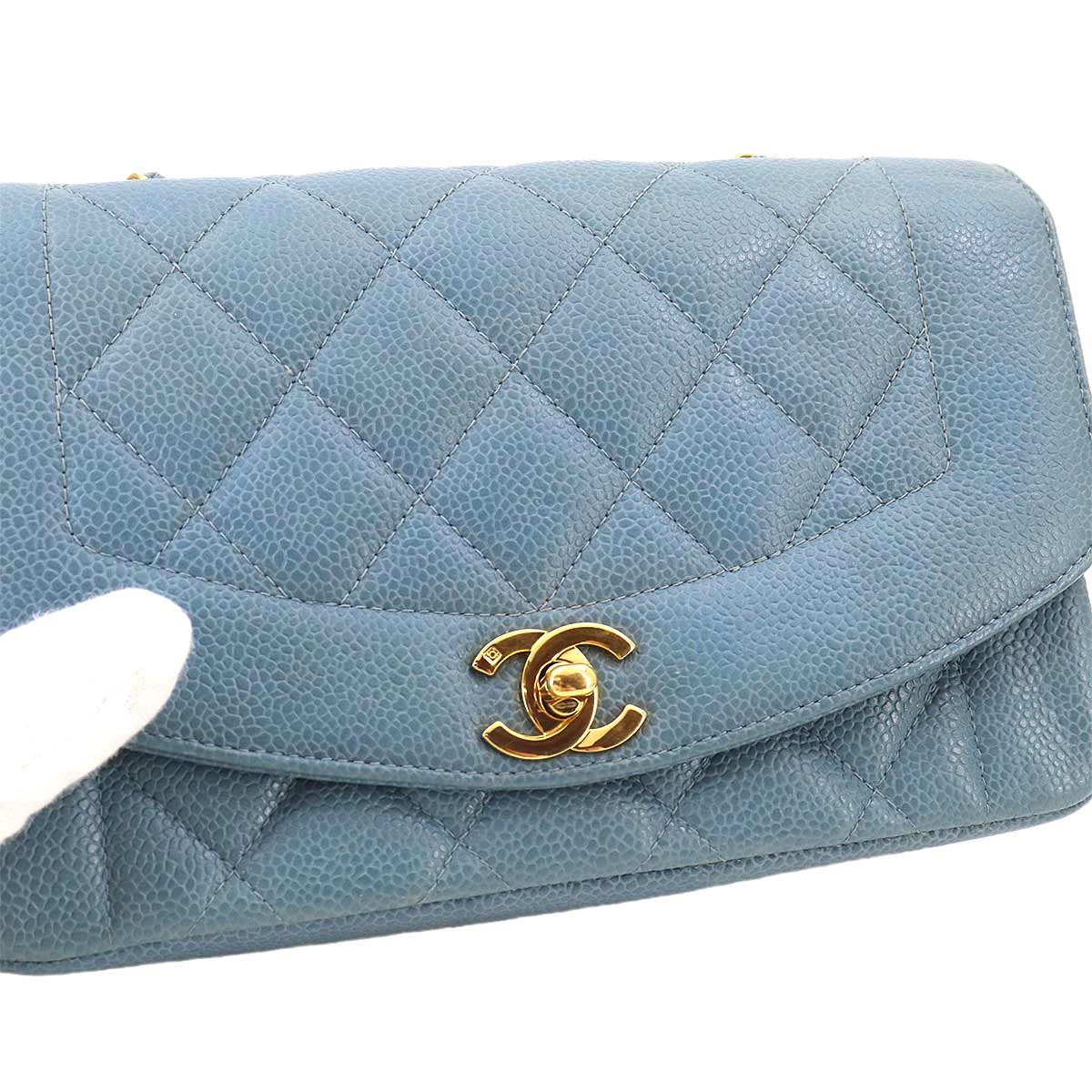 Diana Matelasse 22 Chain Shoulder Bag Leather Blue