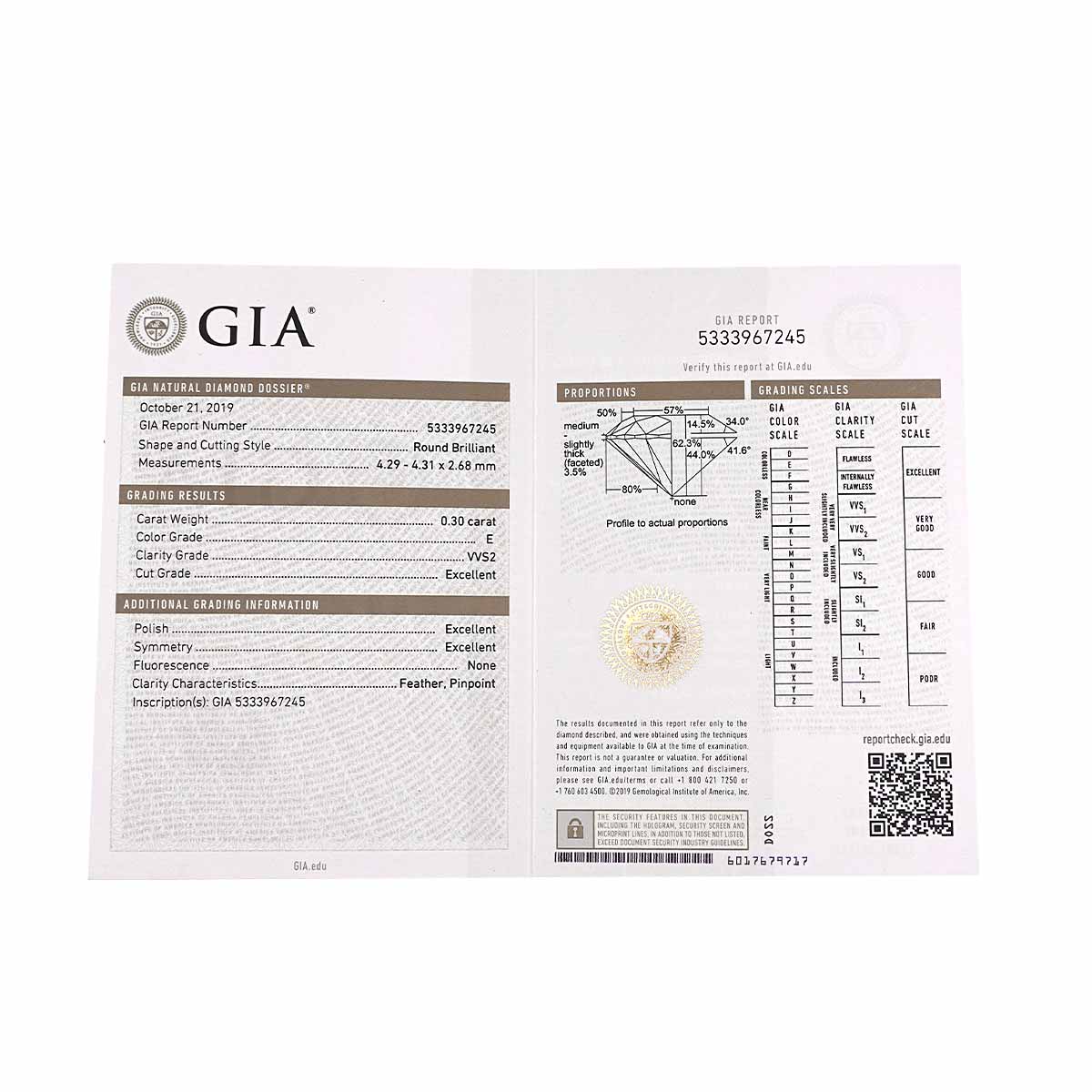 Diamond 0.30ct E/VVS2/3EX Ring Pt size50 5.25(US)