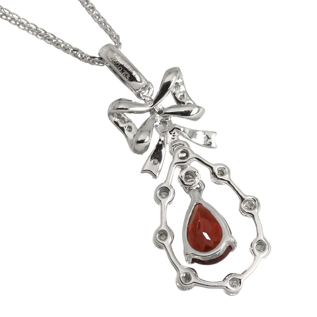 Garnet 0.65ct Diamond 0.10ct Necklace 18K 18K White Gold 750