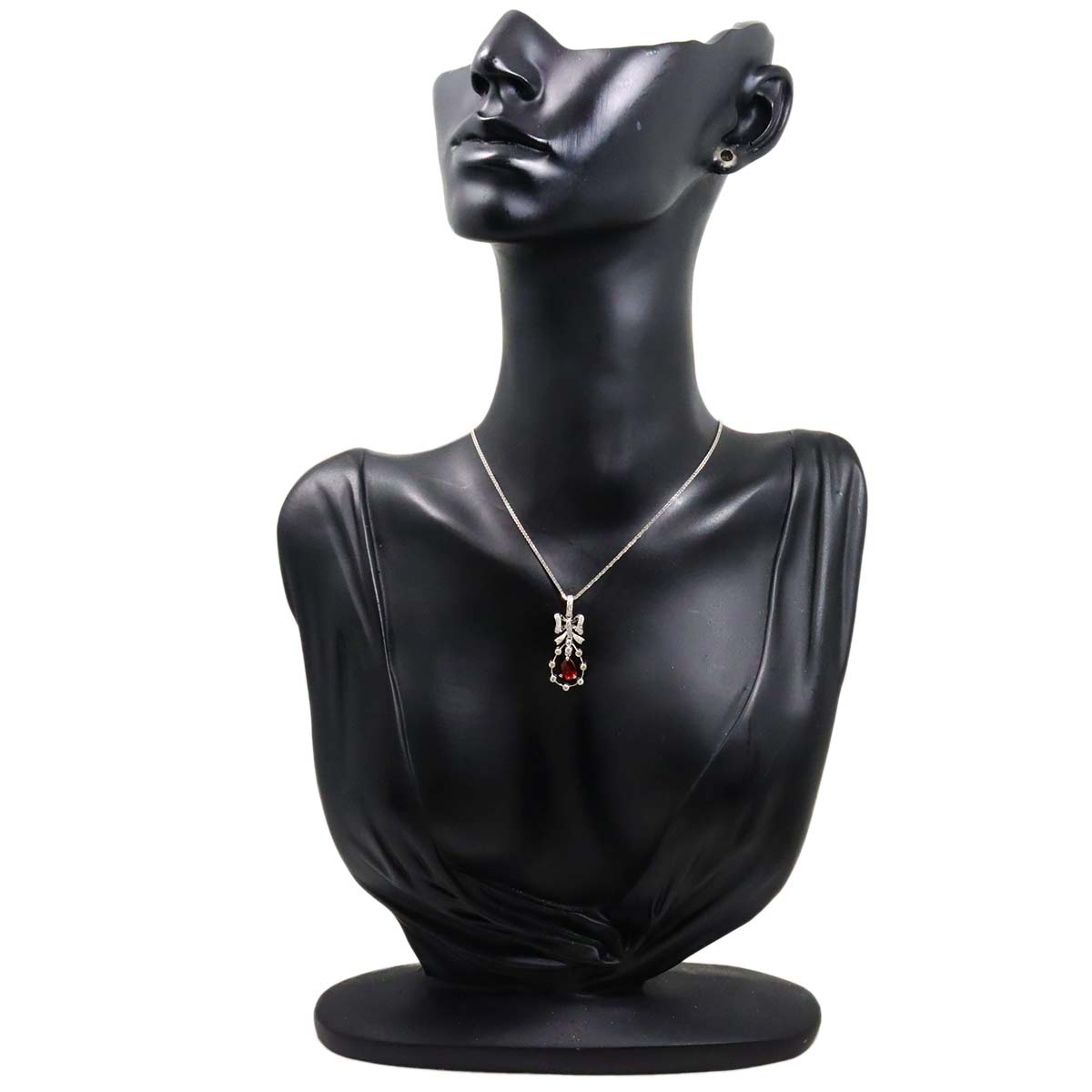 Garnet 0.65ct Diamond 0.10ct Necklace 18K 18K White Gold 750
