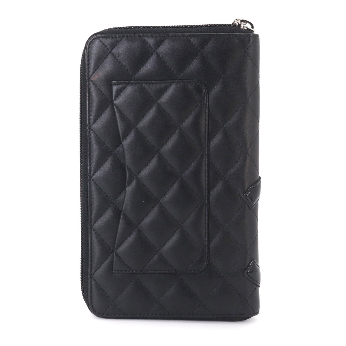 Cambon Line Zipped Around Long Wallet Leather Black A48660