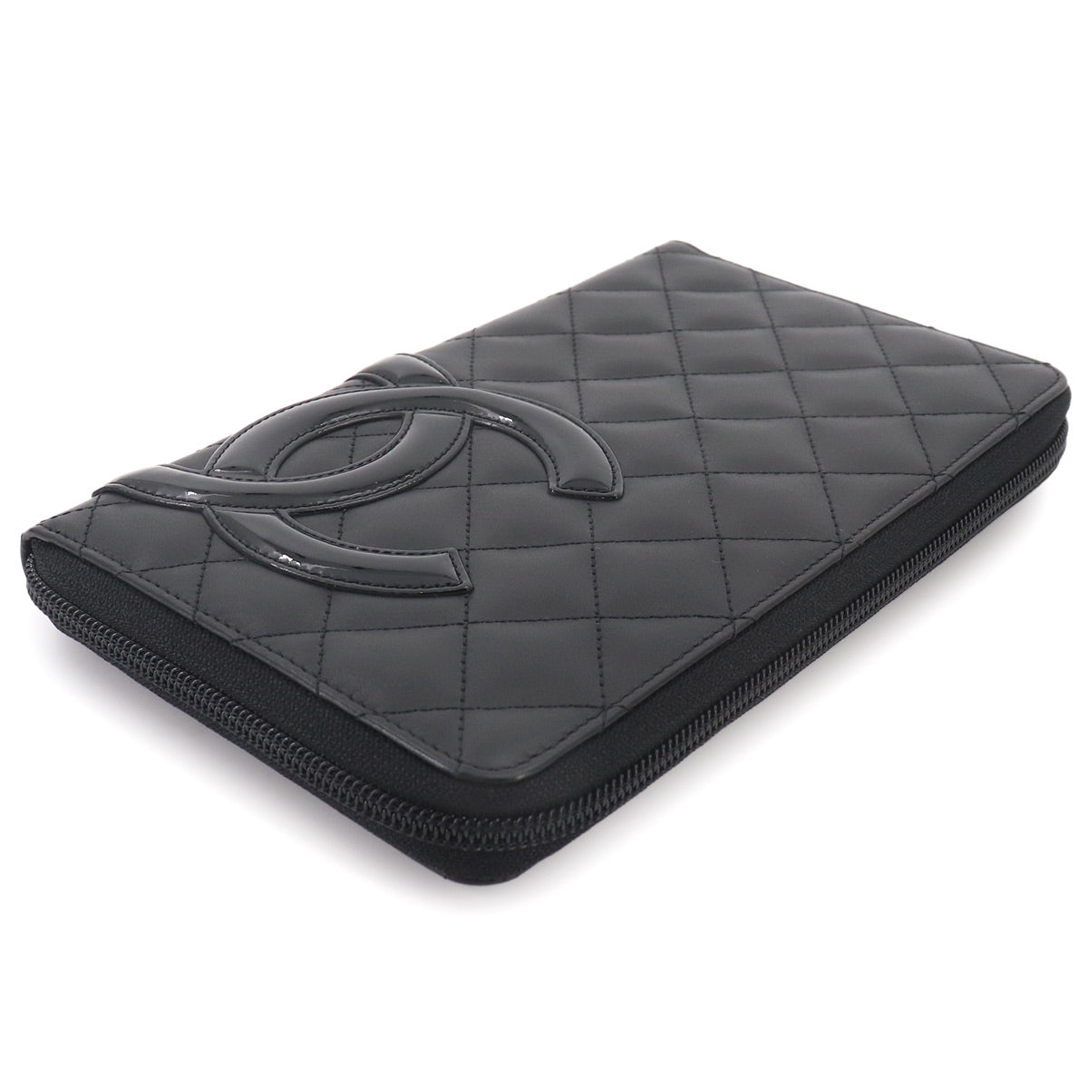 Cambon Line Zipped Around Long Wallet Leather Black A48660