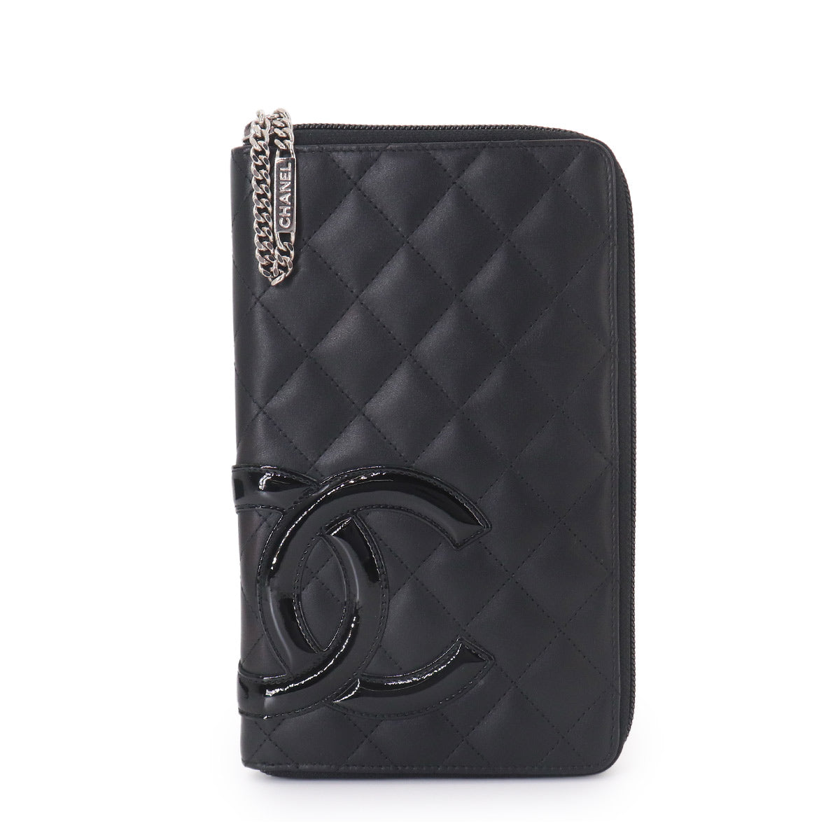 Cambon Line Zipped Around Long Wallet Leather Black A48660
