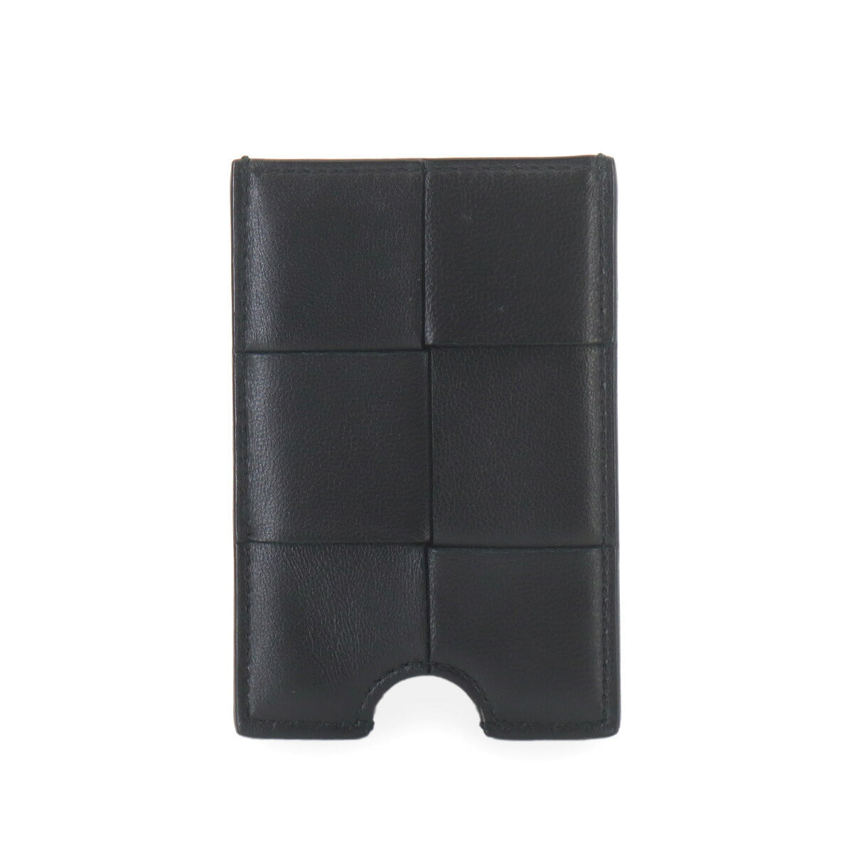 Intrecciato Badge Holder Card Case Leather Black