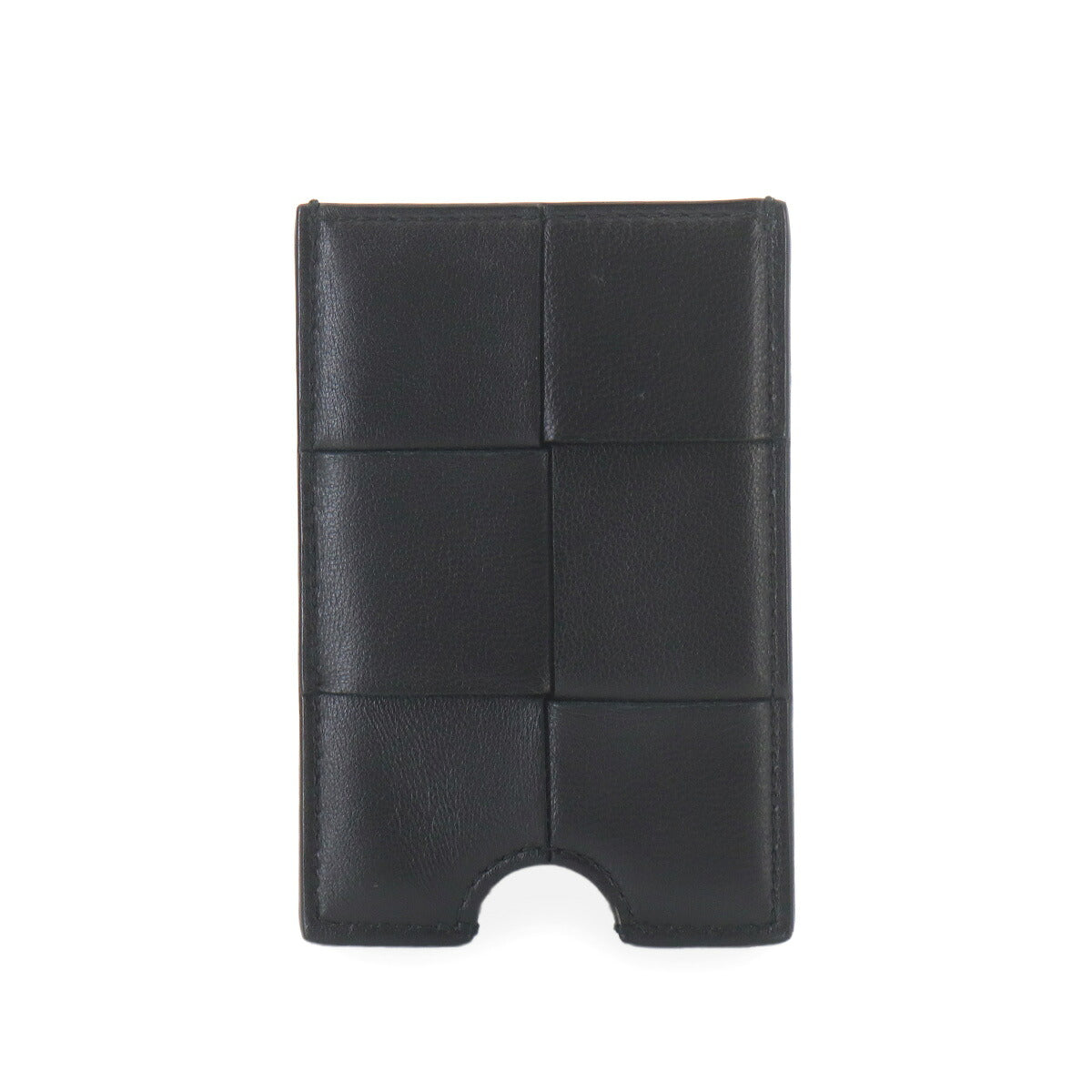 Intrecciato Badge Holder Card Case Leather Black