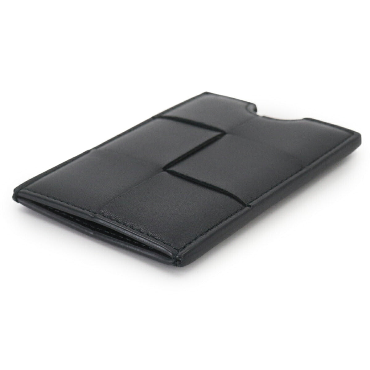 Intrecciato Badge Holder Card Case Leather Black