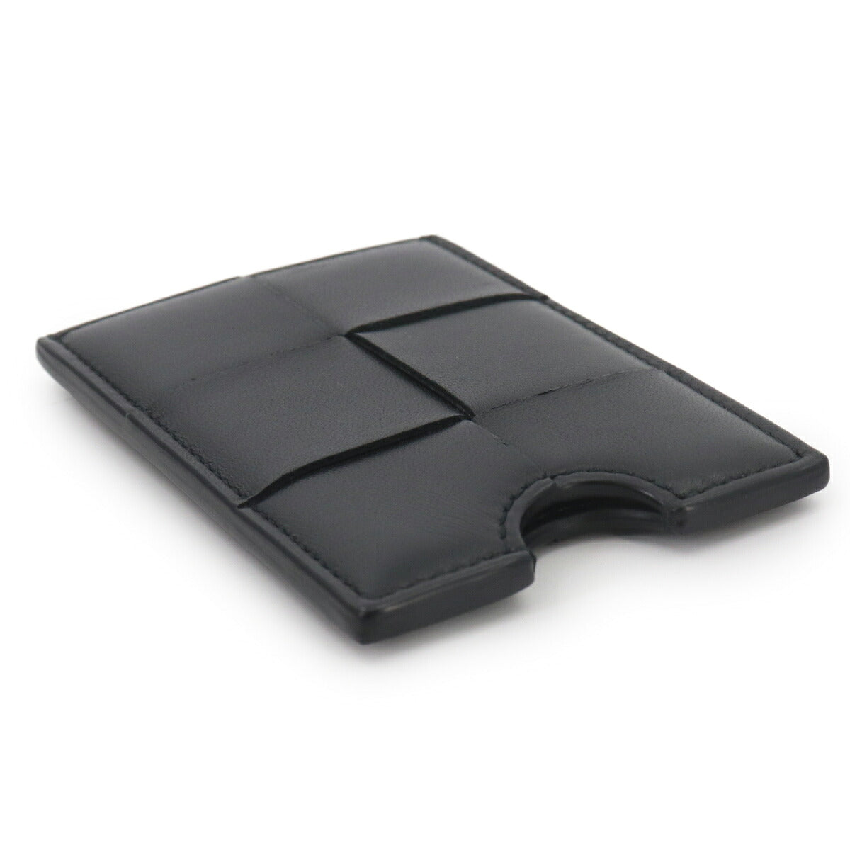 Intrecciato Badge Holder Card Case Leather Black