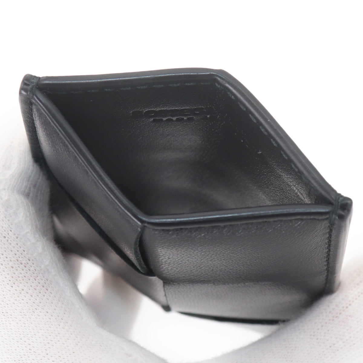 Intrecciato Badge Holder Card Case Leather Black