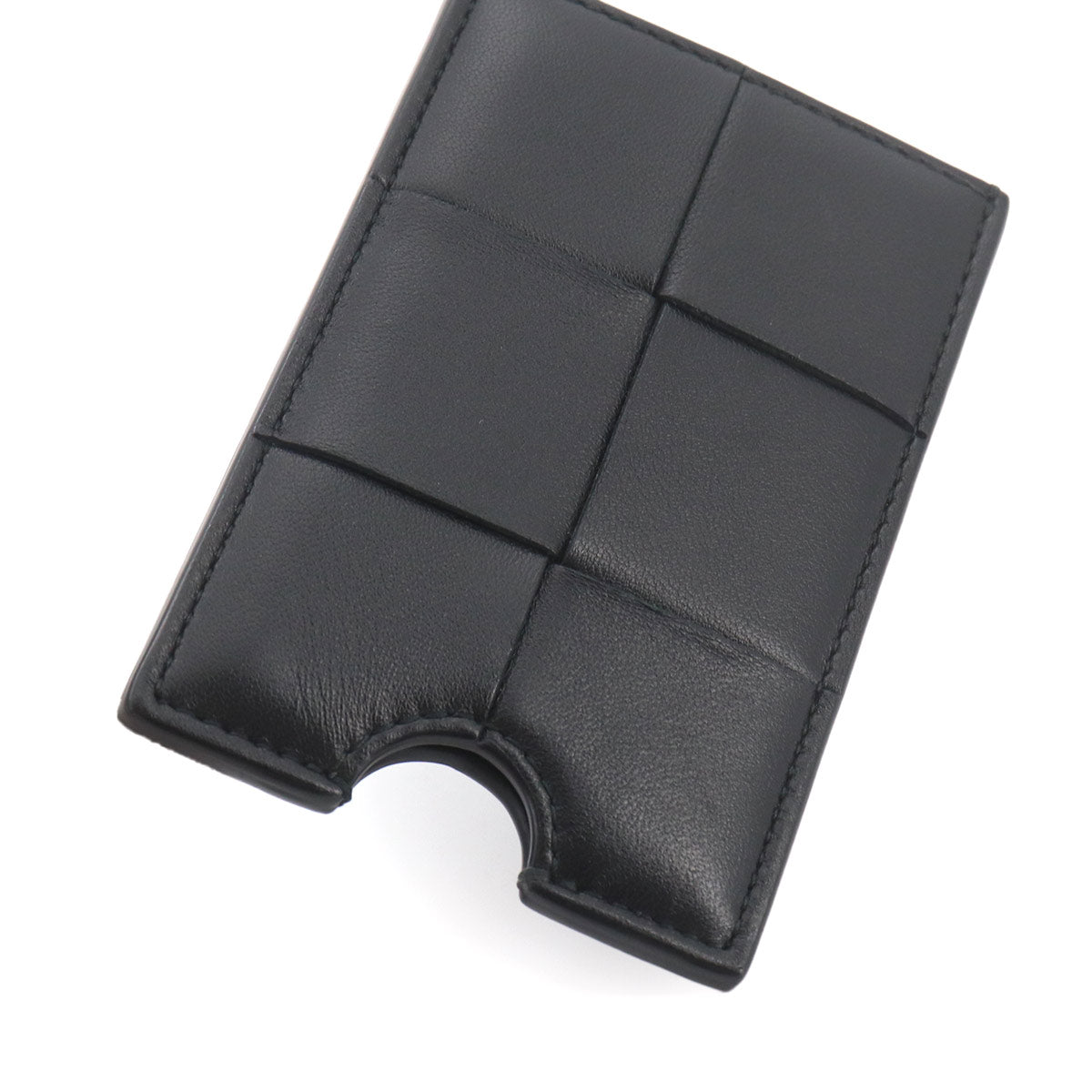 Intrecciato Badge Holder Card Case Leather Black