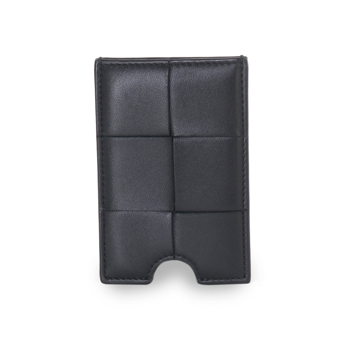 Intrecciato Badge Holder Card Case Leather Black
