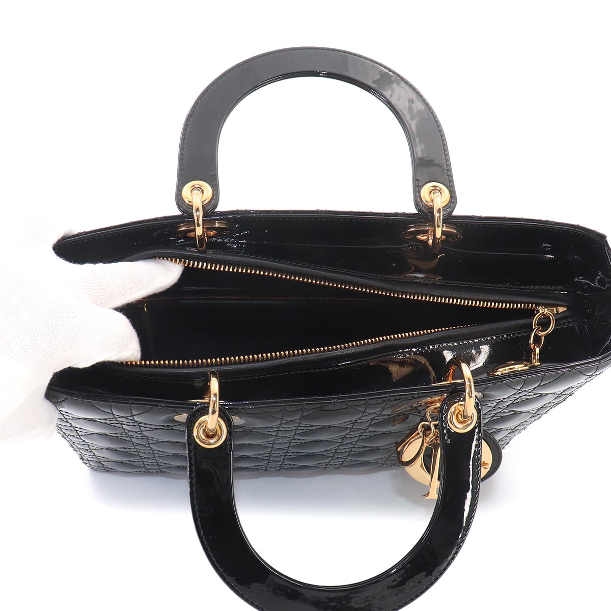 Lady Dior Large 2way Hand Shoulder Bag Leather Black