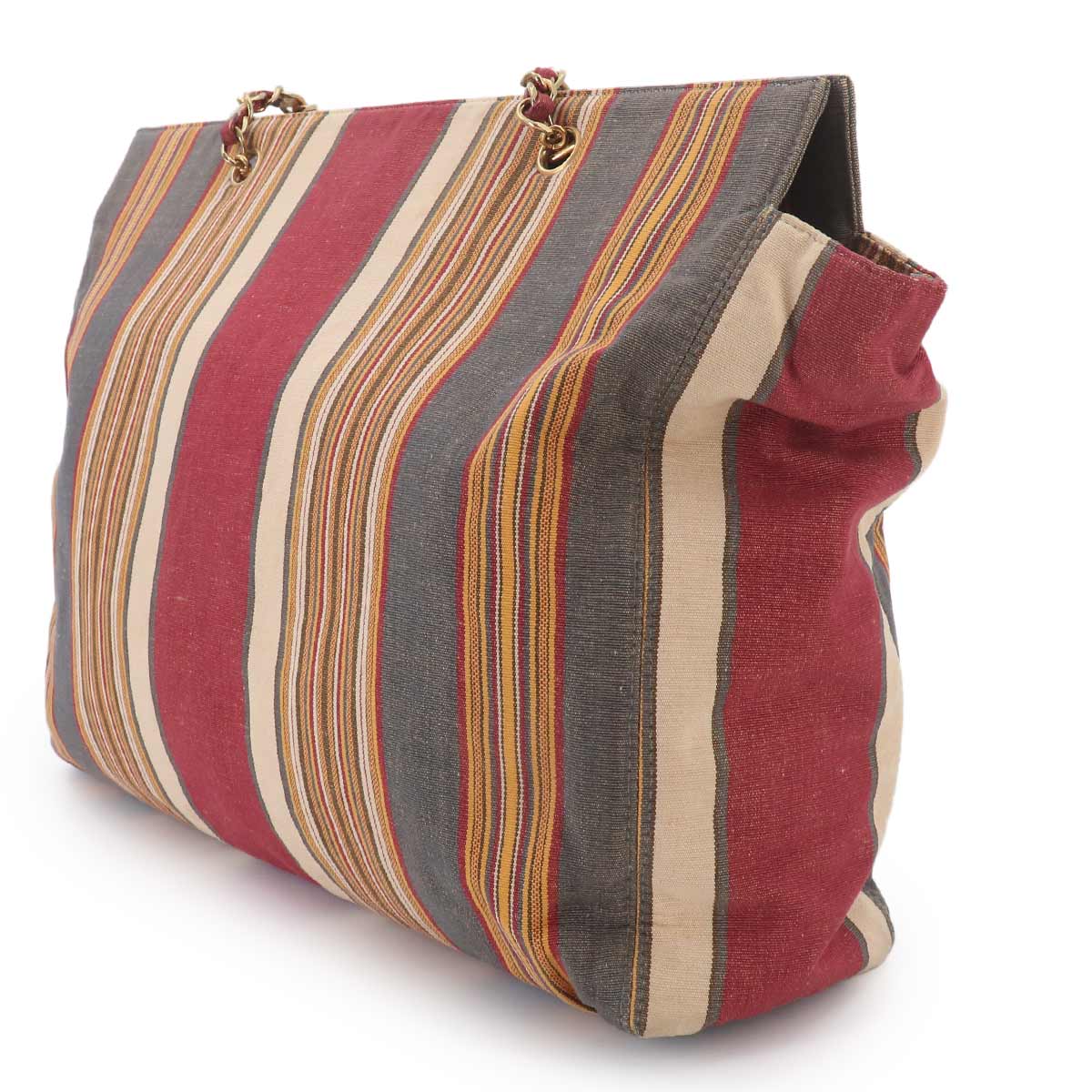 Stripe Tote Bag Canvas Multicolor Coco Logos Purse