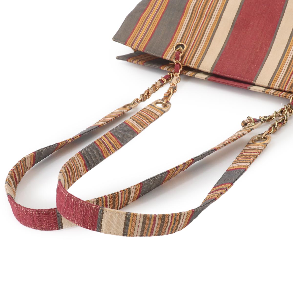 Stripe Tote Bag Canvas Multicolor Coco Logos Purse