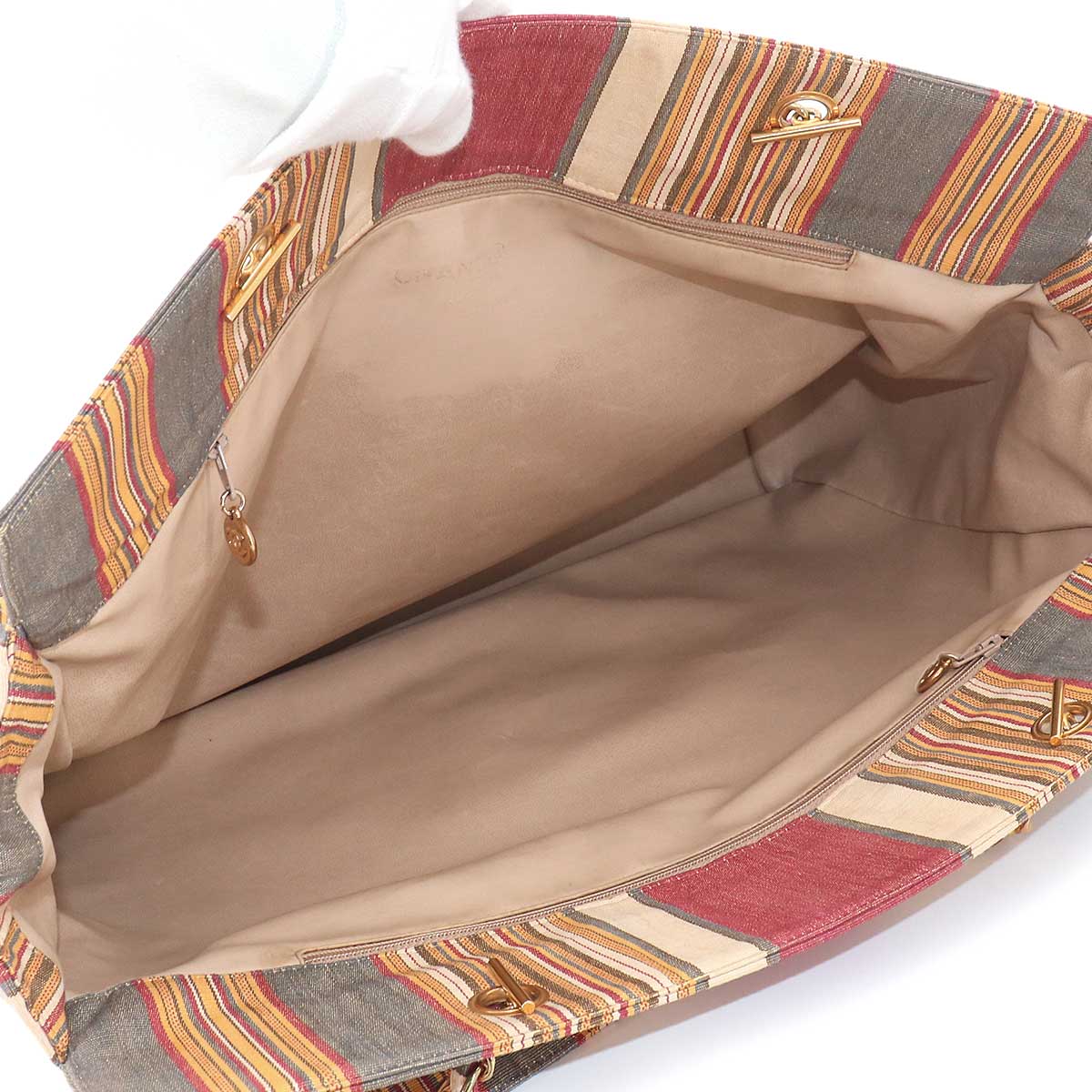 Stripe Tote Bag Canvas Multicolor Coco Logos Purse