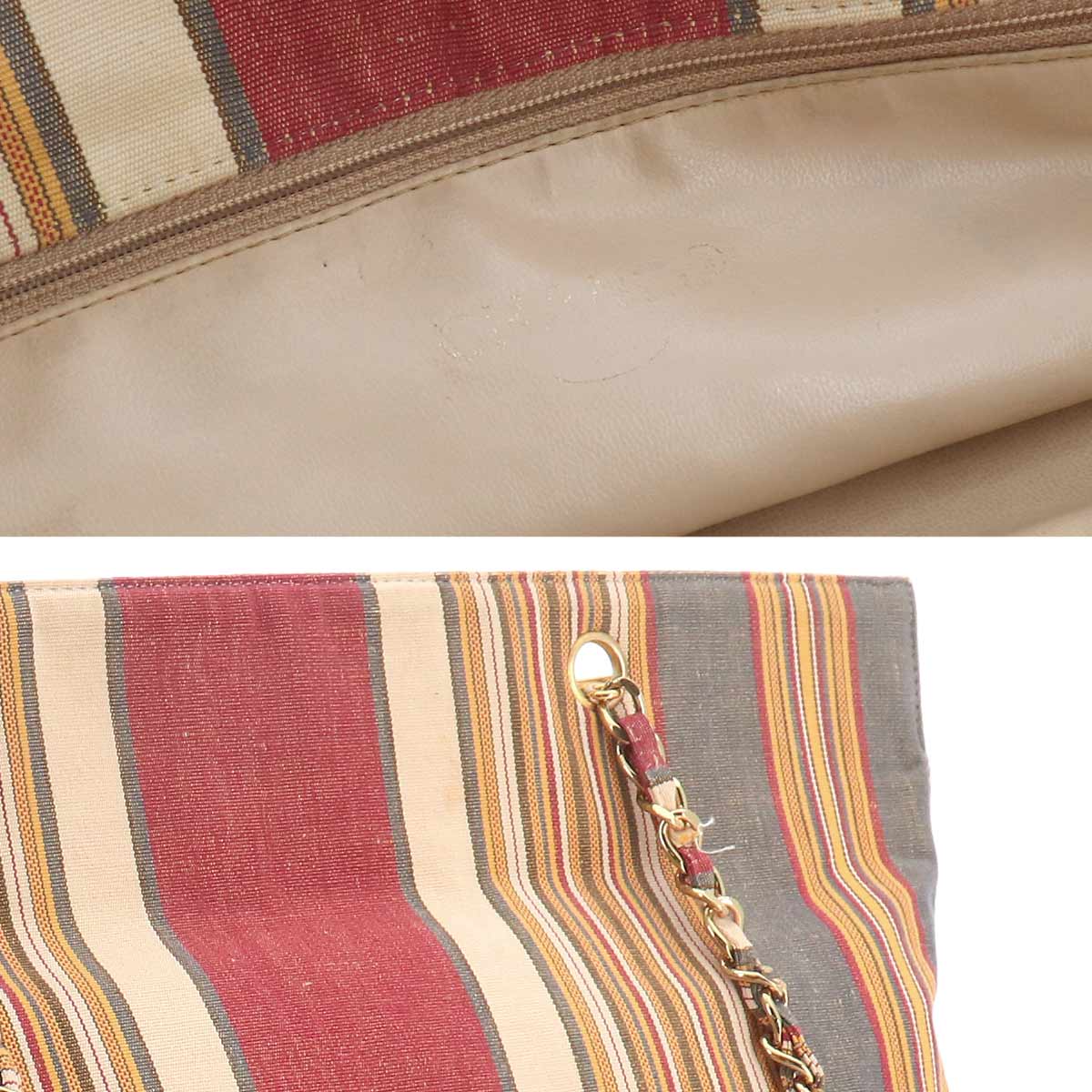 Stripe Tote Bag Canvas Multicolor Coco Logos Purse
