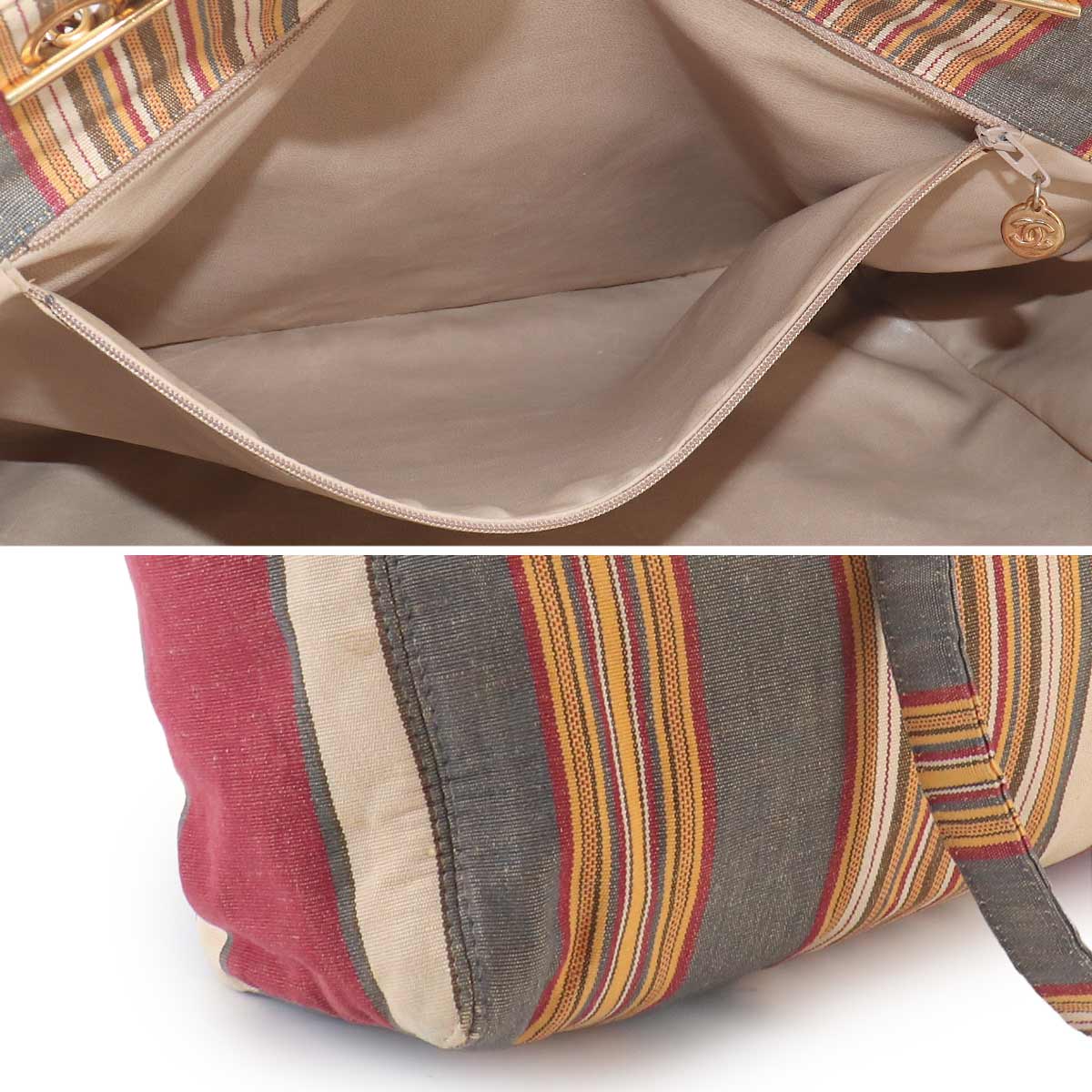 Stripe Tote Bag Canvas Multicolor Coco Logos Purse