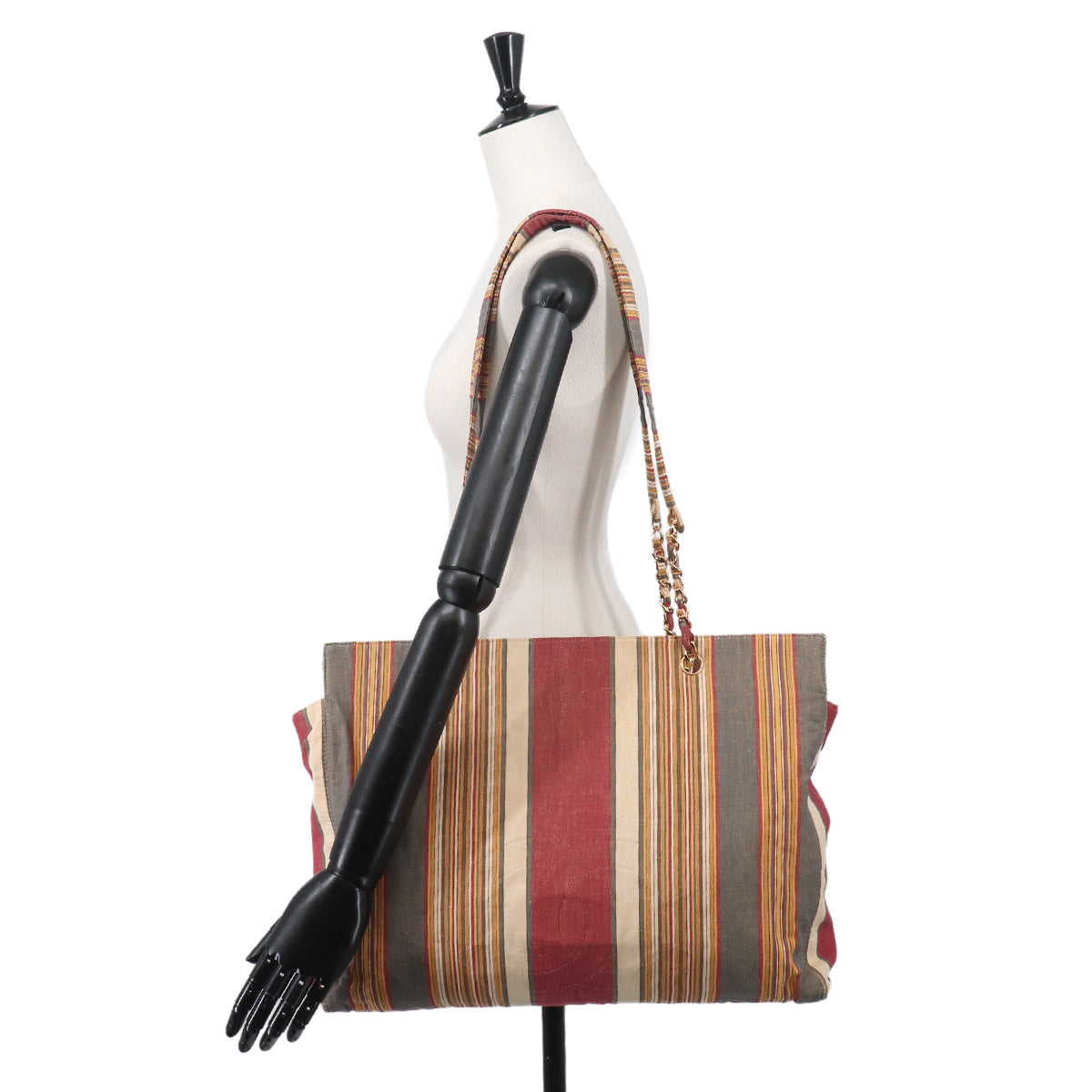 Stripe Tote Bag Canvas Multicolor Coco Logos Purse