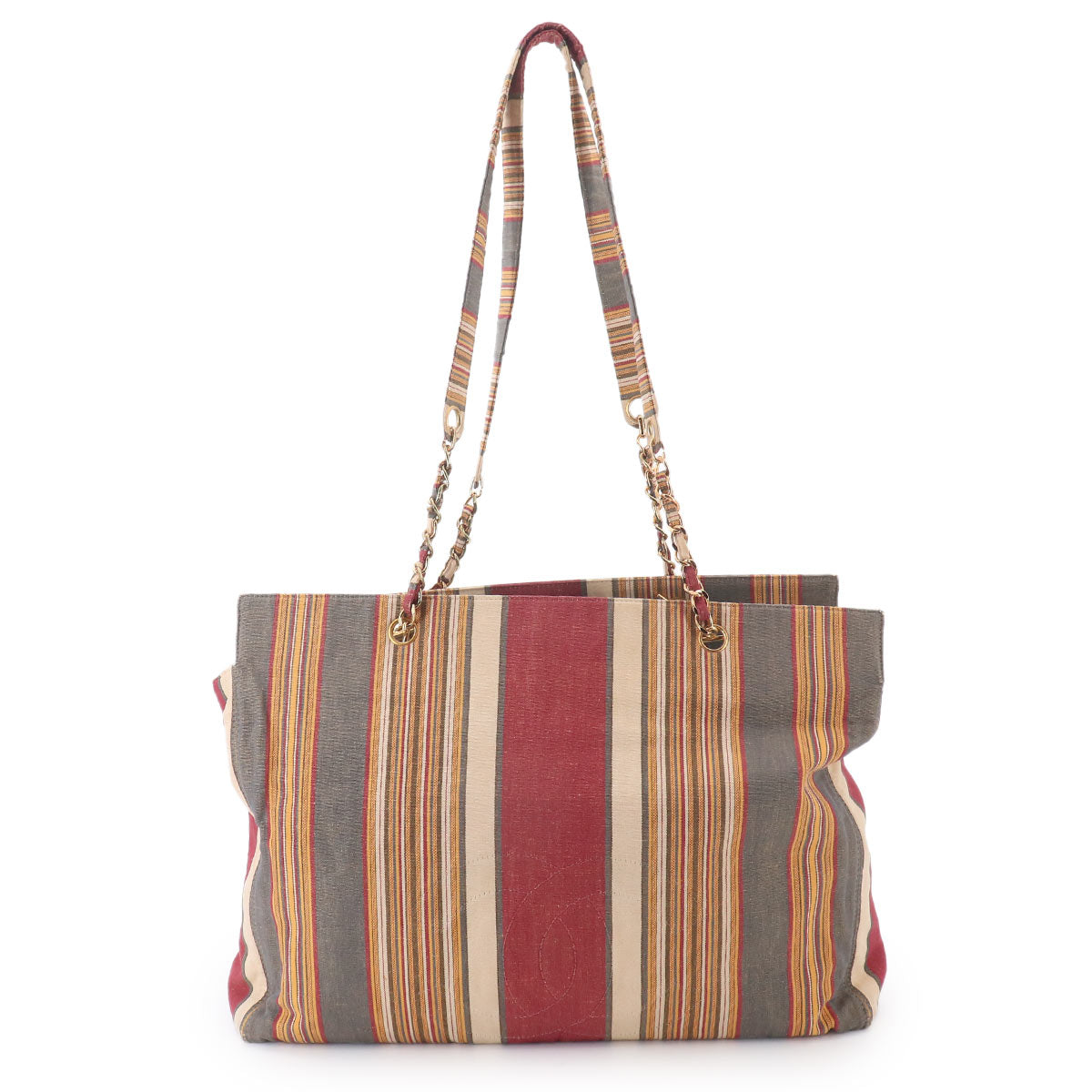 Stripe Tote Bag Canvas Multicolor Coco Logos Purse