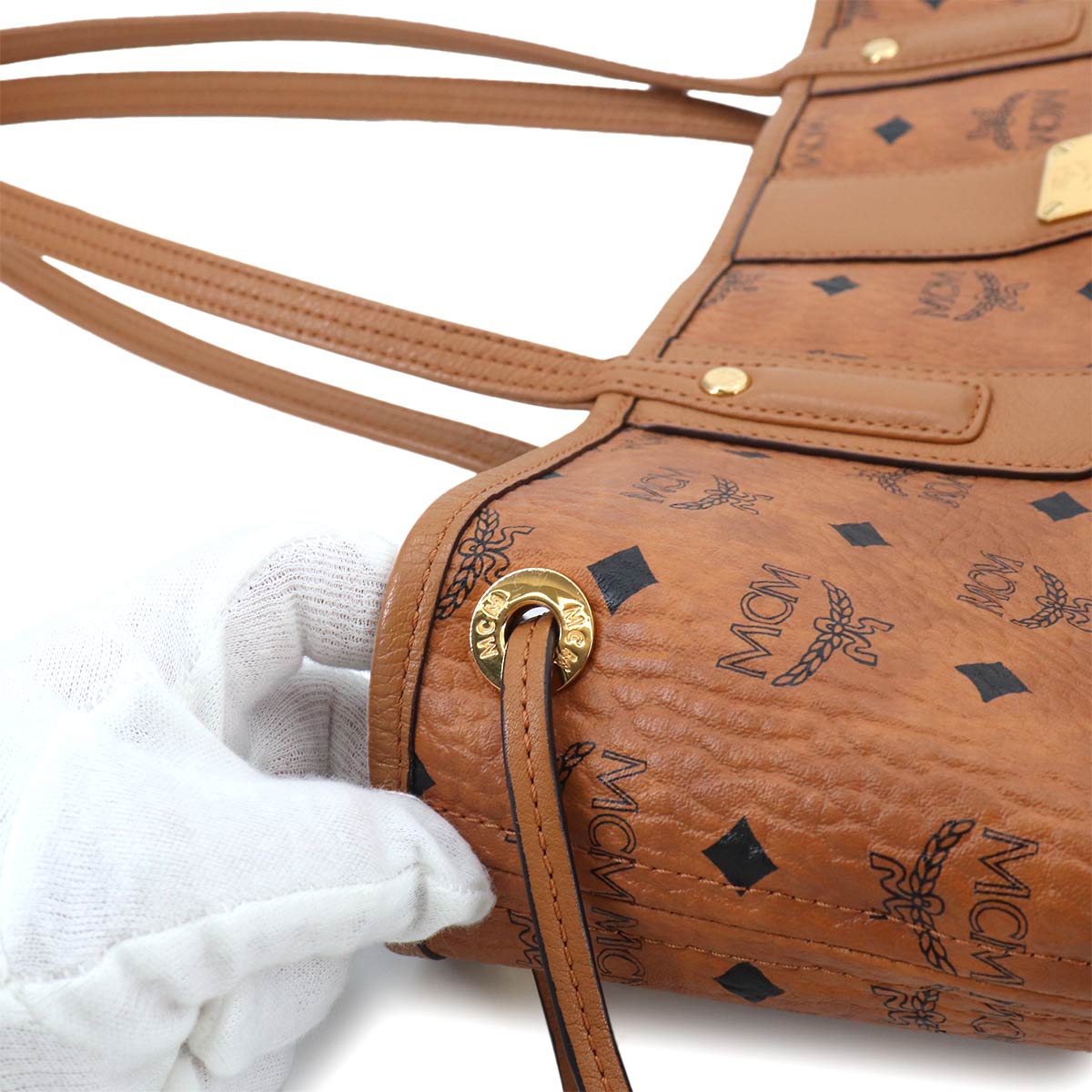 Visetos Reversible Tote Bag PVC Leather Light Brown Logos Purse