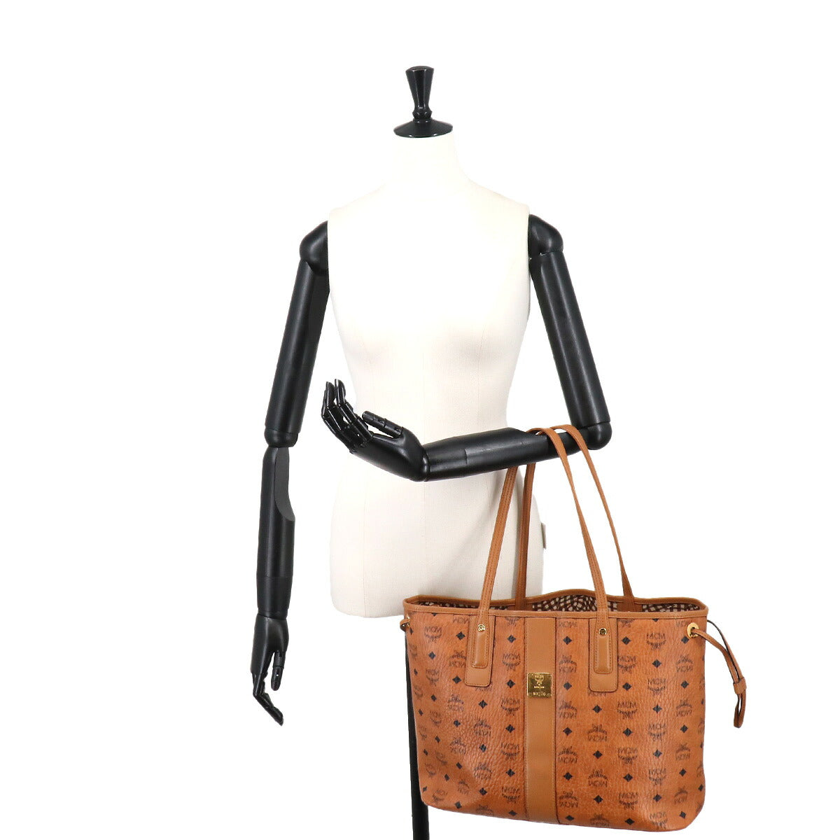 Visetos Reversible Tote Bag PVC Leather Light Brown Logos Purse